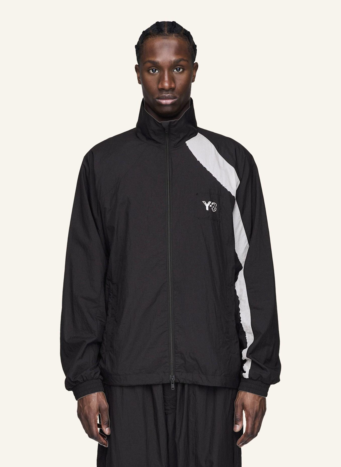 Y-3 Y-3 RAW EDGE 3-STREIFEN NYLON SHELL JACKE: SCHWARZ