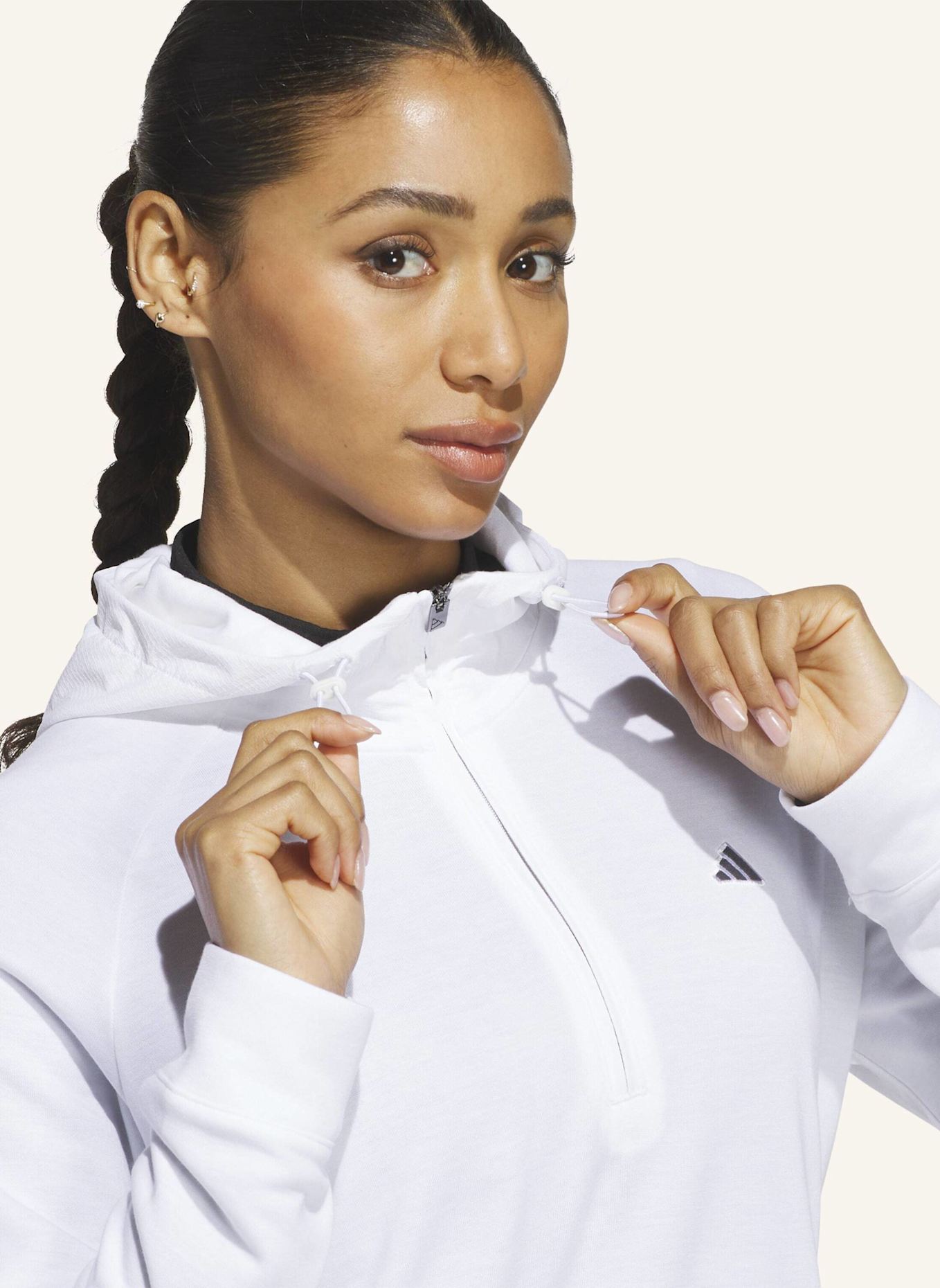 adidas ULTIMATE365+ COURSE CONTROL HYBRID QUARTER-ZIP KAPUZENJACKE: WEISS