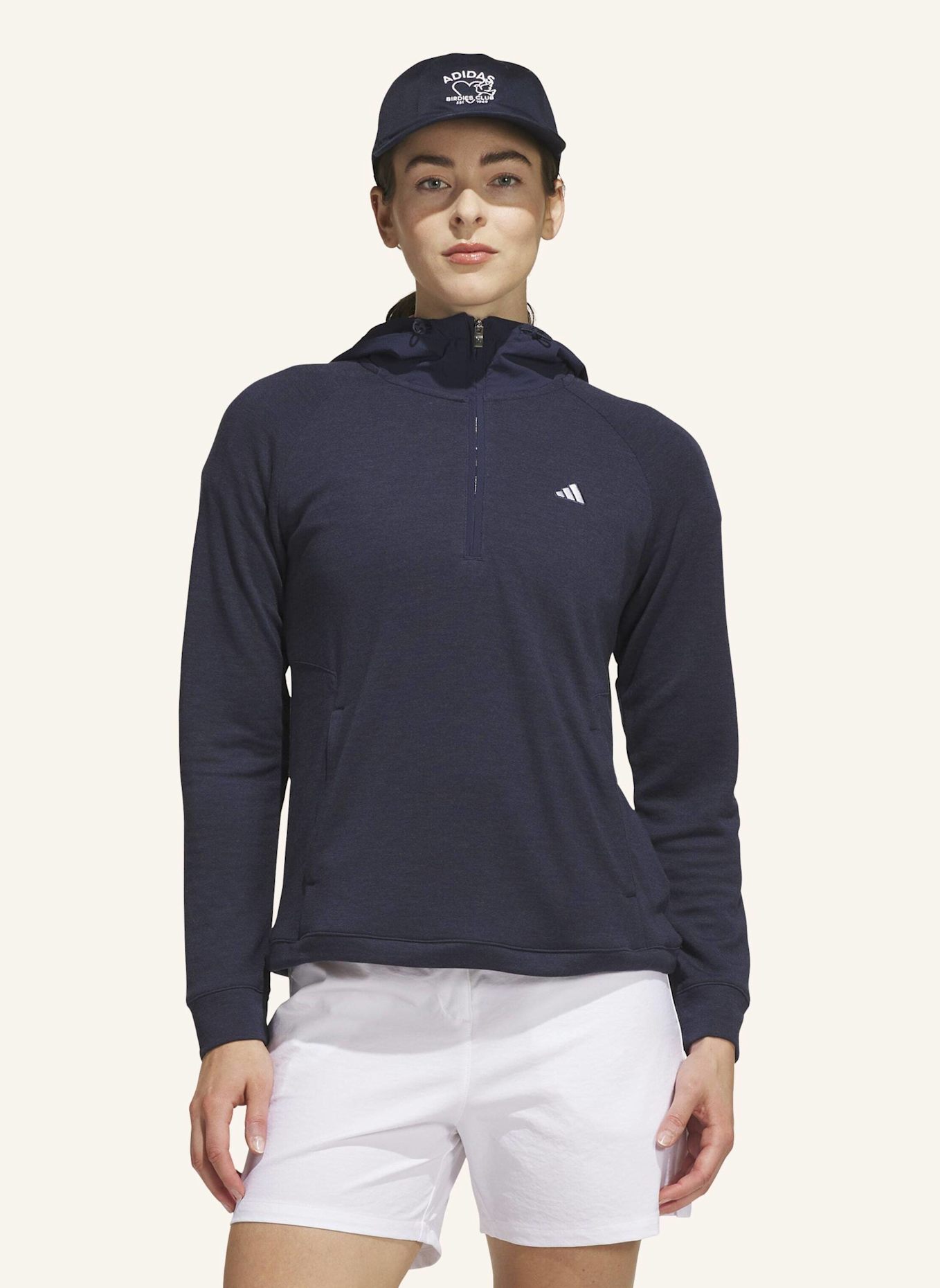 adidas ULTIMATE365+ COURSE CONTROL HYBRID QUARTER-ZIP KAPUZENJACKE: BLAU