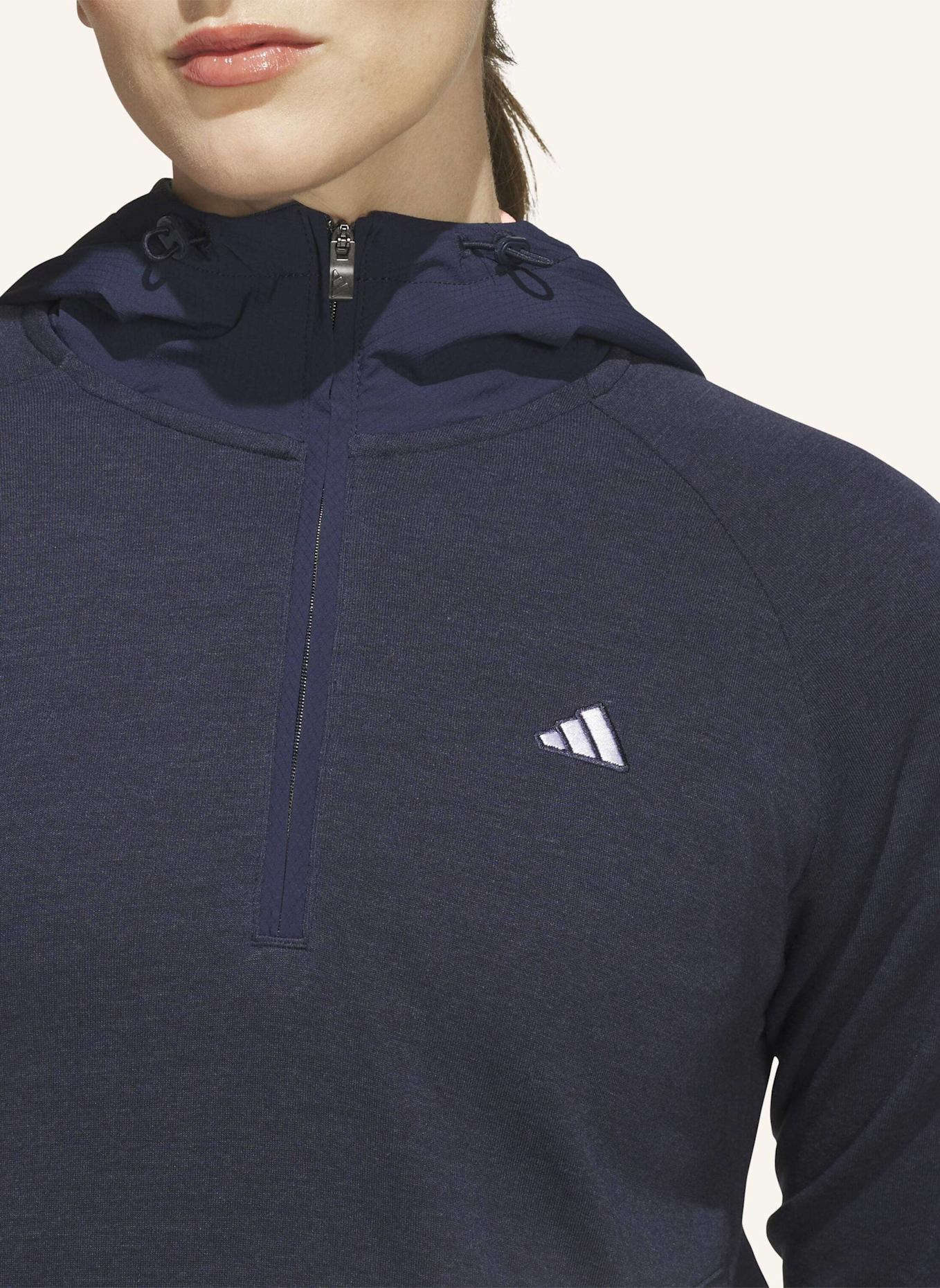adidas ULTIMATE365+ COURSE CONTROL HYBRID QUARTER-ZIP KAPUZENJACKE: BLAU