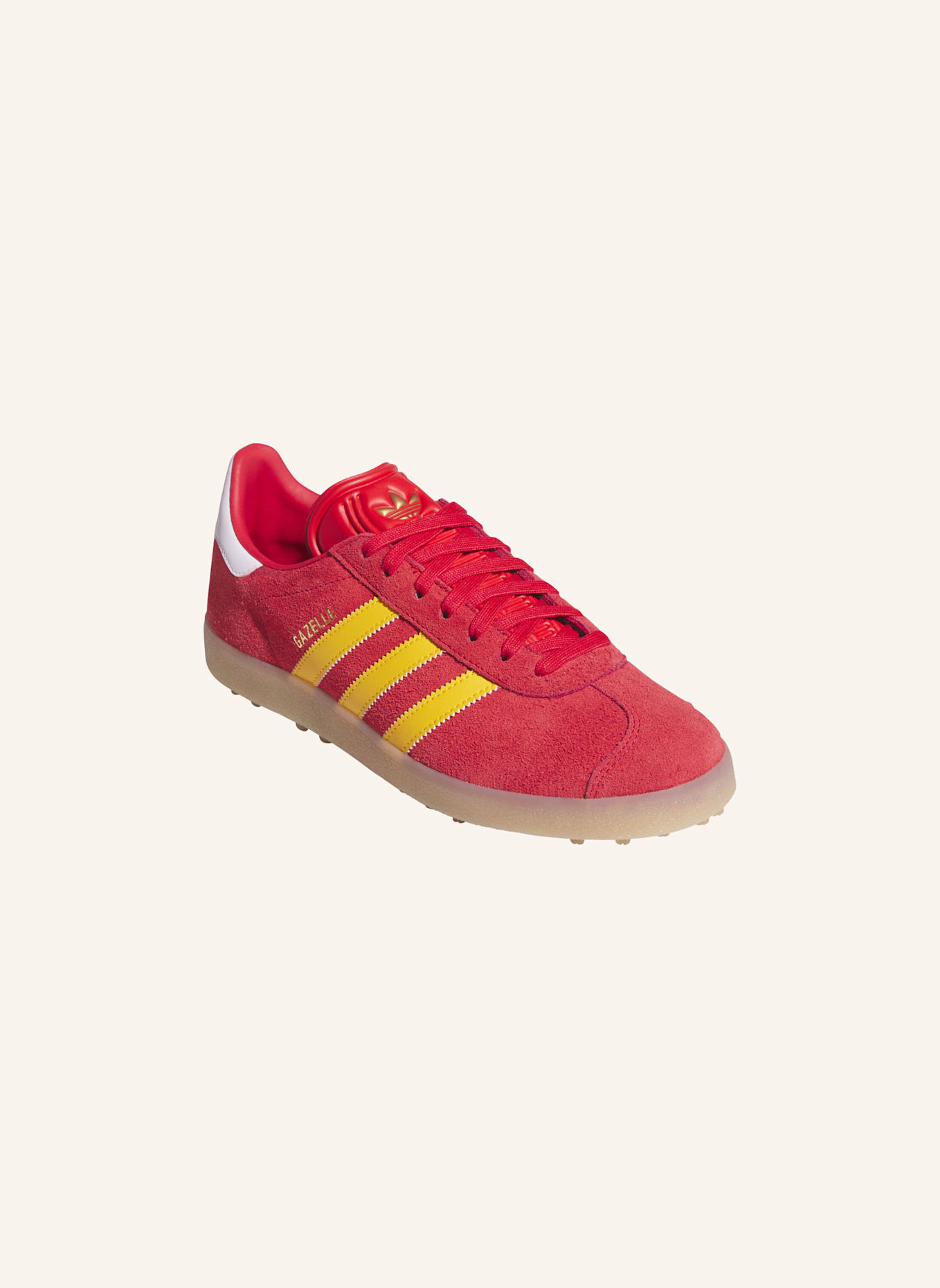 adidas GAZELLE SPIKELESS GOLFSCHUH: ROT/ GELB/ BEIGE