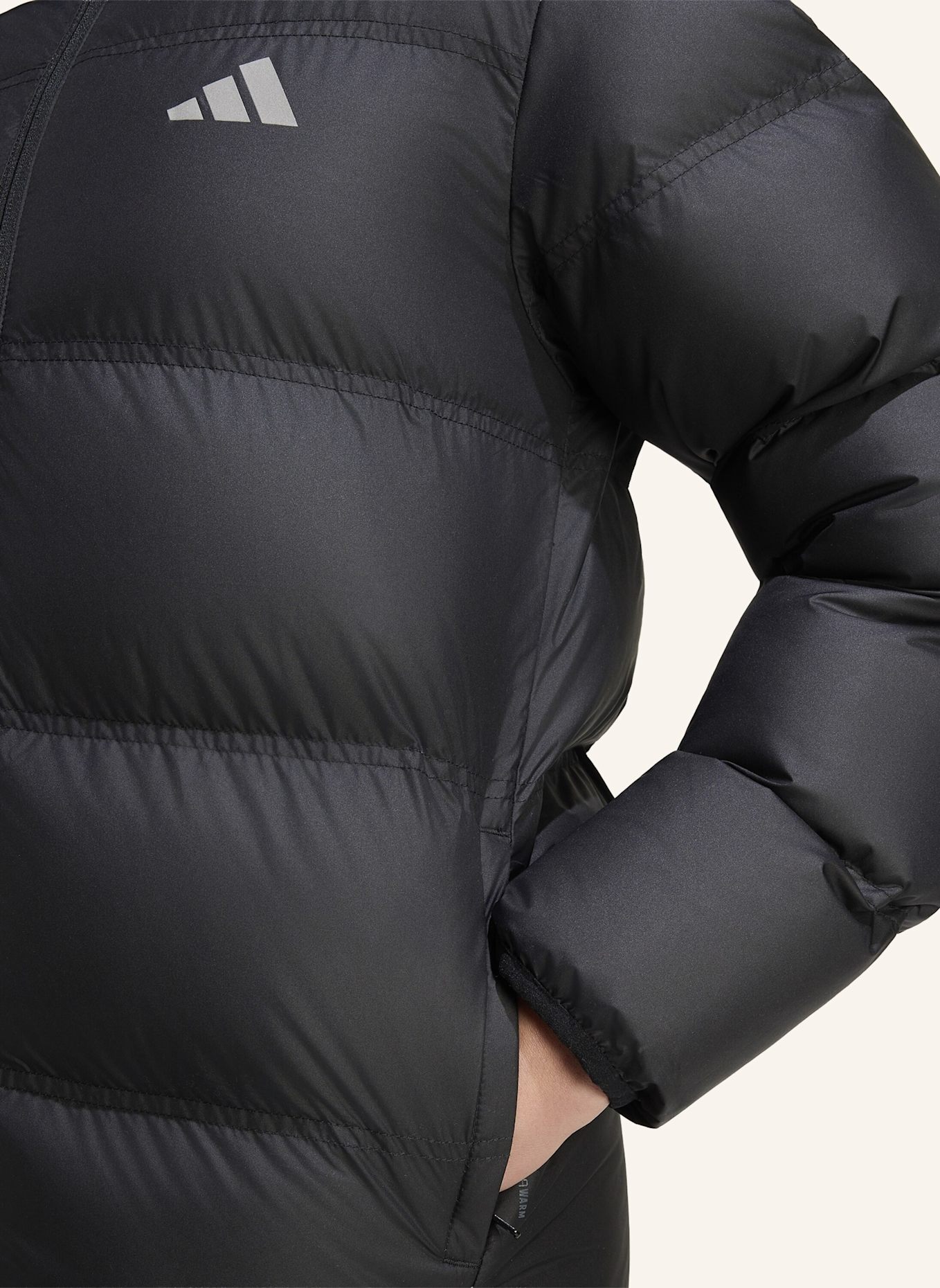 adidas JACKE, KUNSTDAUNEN: SCHWARZ/ SILBER