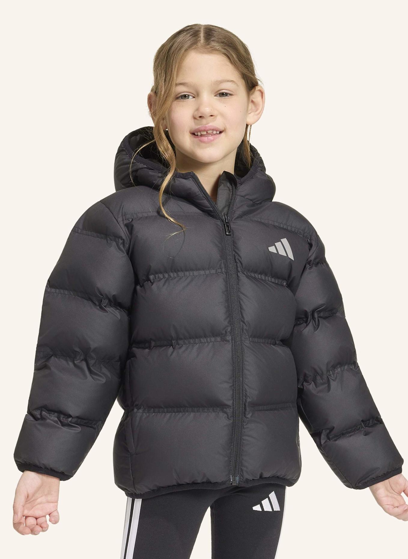 adidas JACKE, KUNSTDAUNEN: SCHWARZ/ SILBER