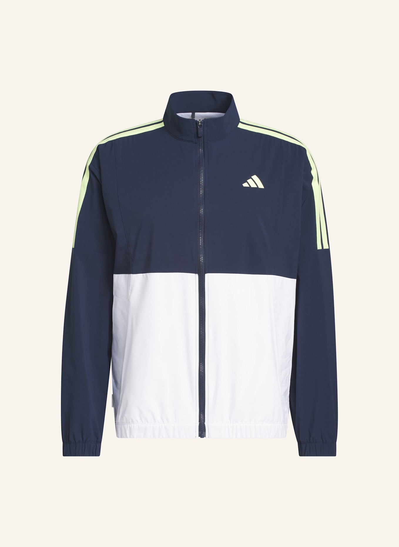 adidas BEYOND TWISTWEAVE FULL-ZIP WINDBREAKER: WEISS/ BLAU