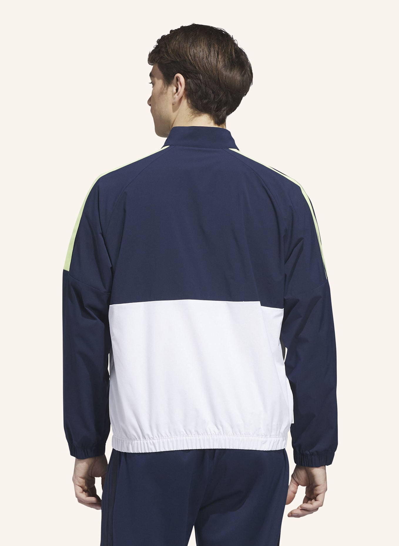 adidas BEYOND TWISTWEAVE FULL-ZIP WINDBREAKER: WEISS/ BLAU