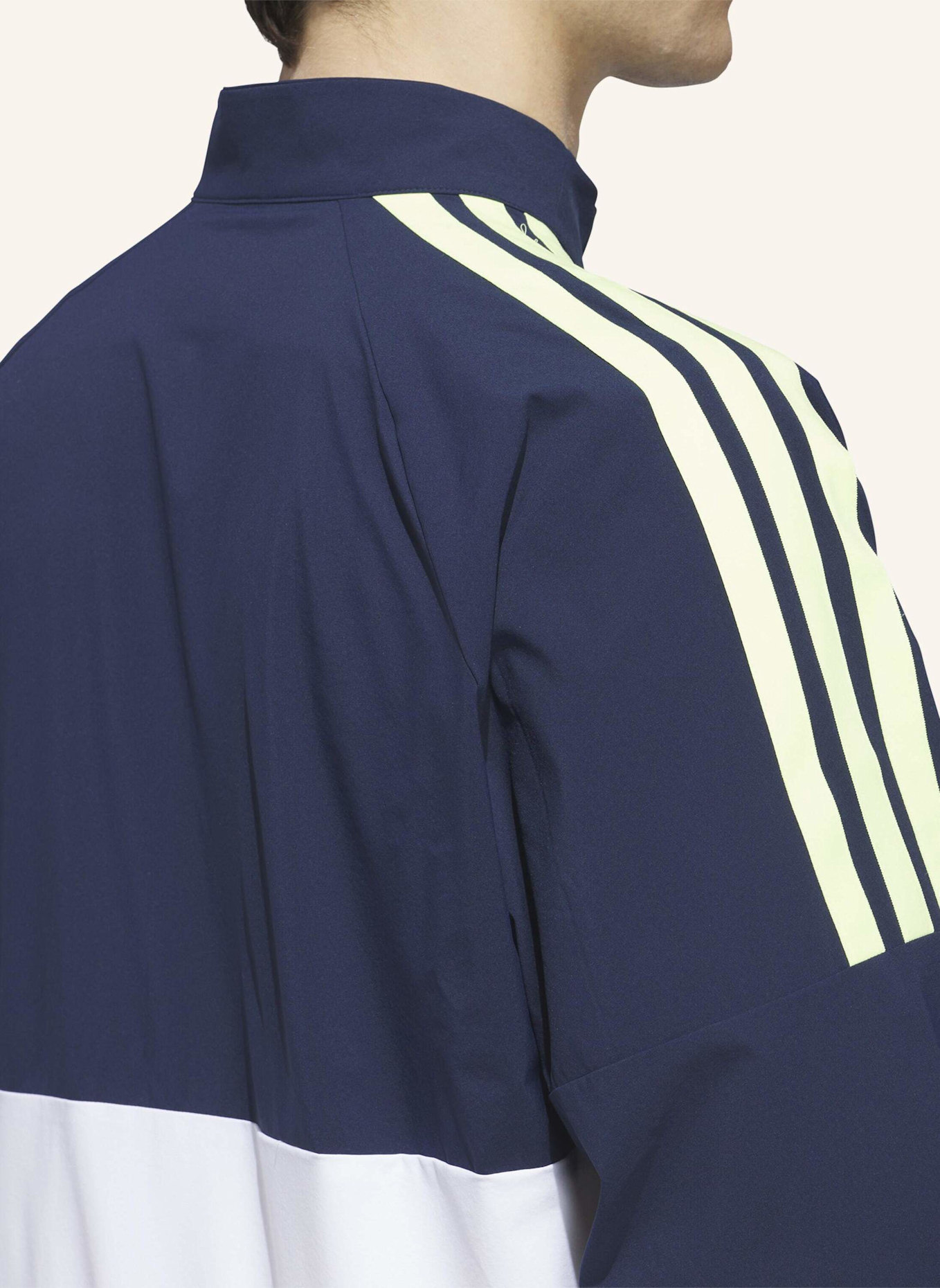 adidas BEYOND TWISTWEAVE FULL-ZIP WINDBREAKER: WEISS/ BLAU