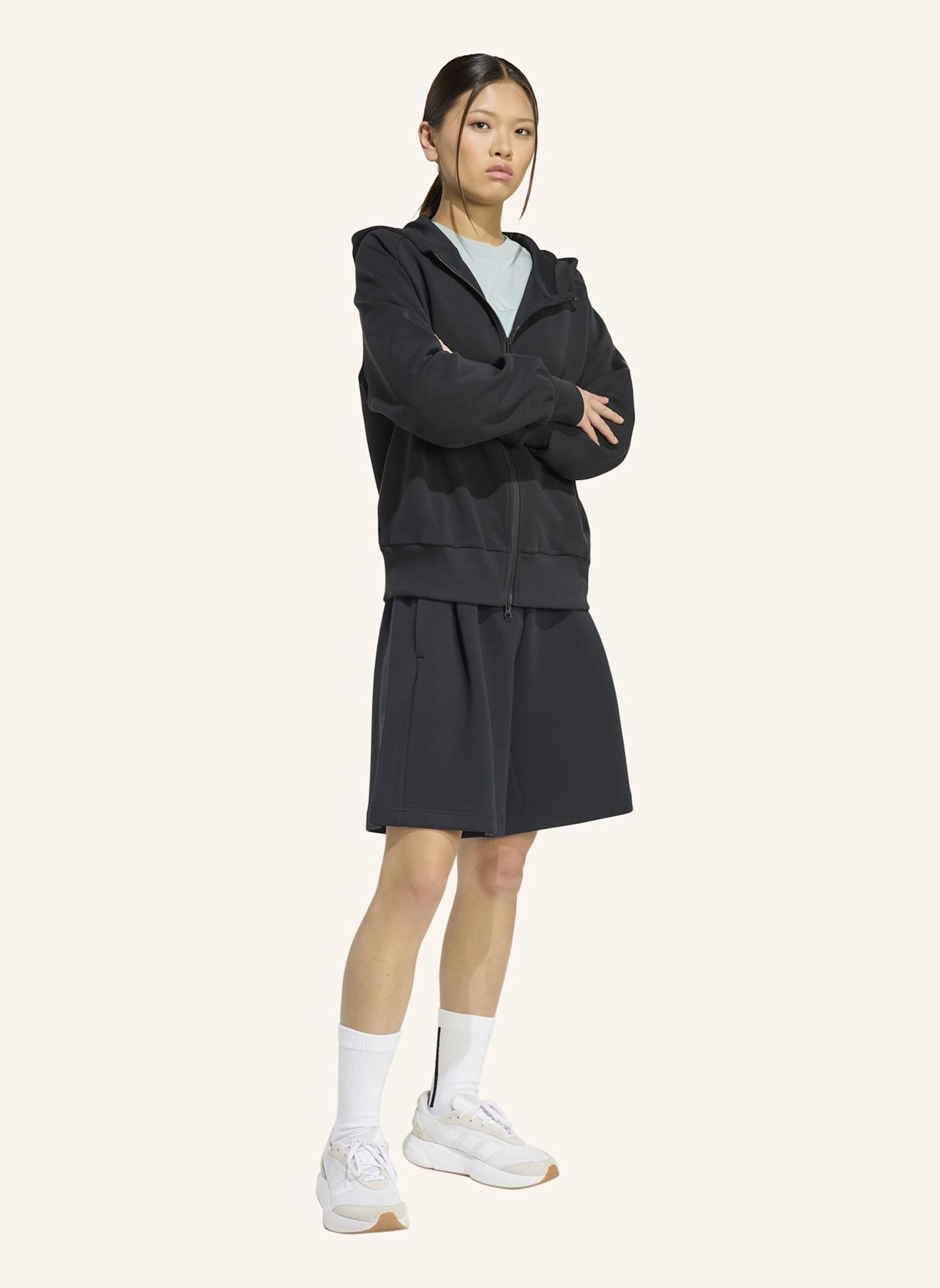 adidas SOFT LUX KAPUZENJACKE, REISSVERSCHLUSS: SCHWARZ