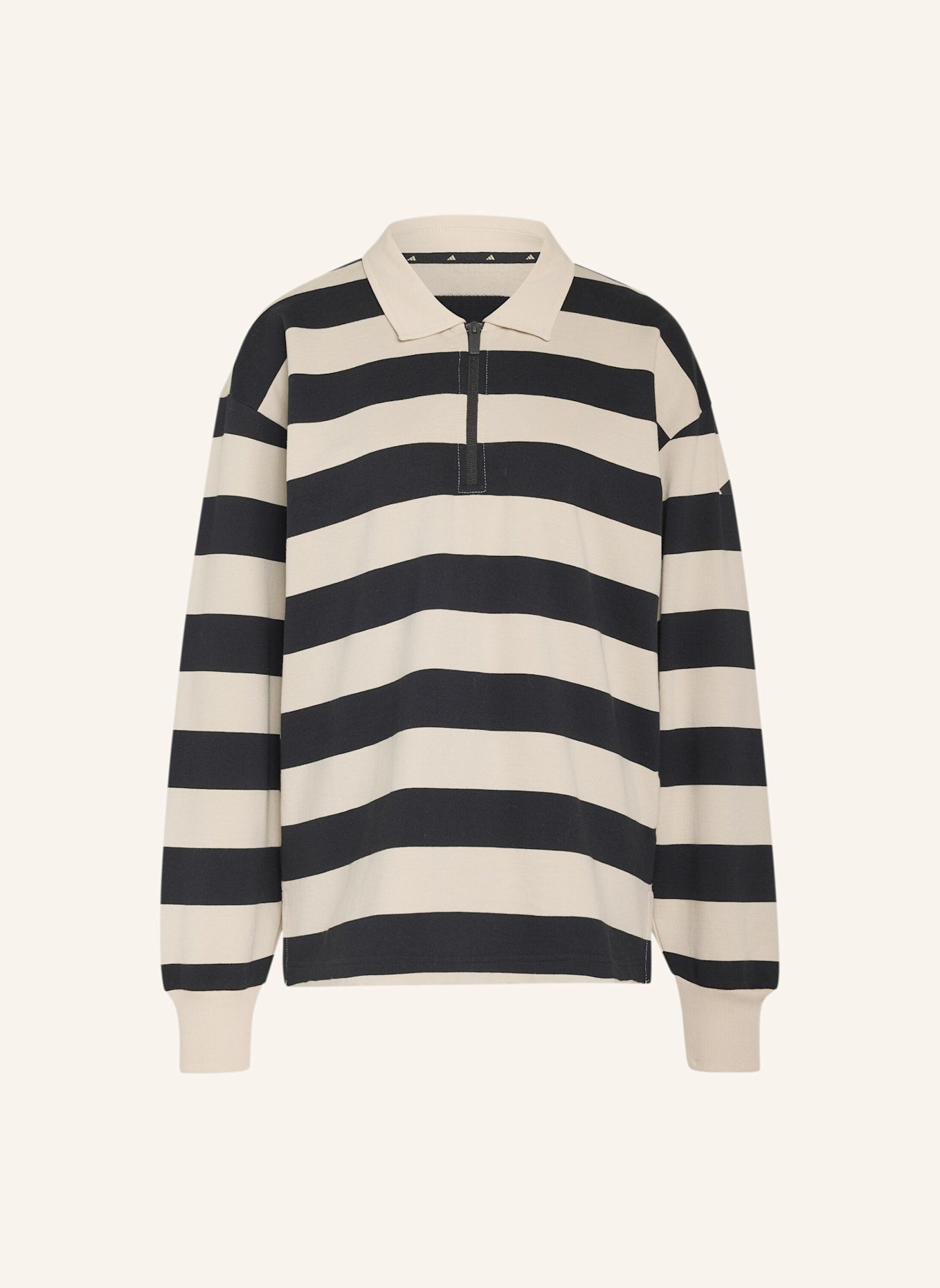 adidas ESSENTIALS CONTEMPORARY FRENCH TERRY LANGARM-POLOSHIRT: SCHWARZ/ BEIGE