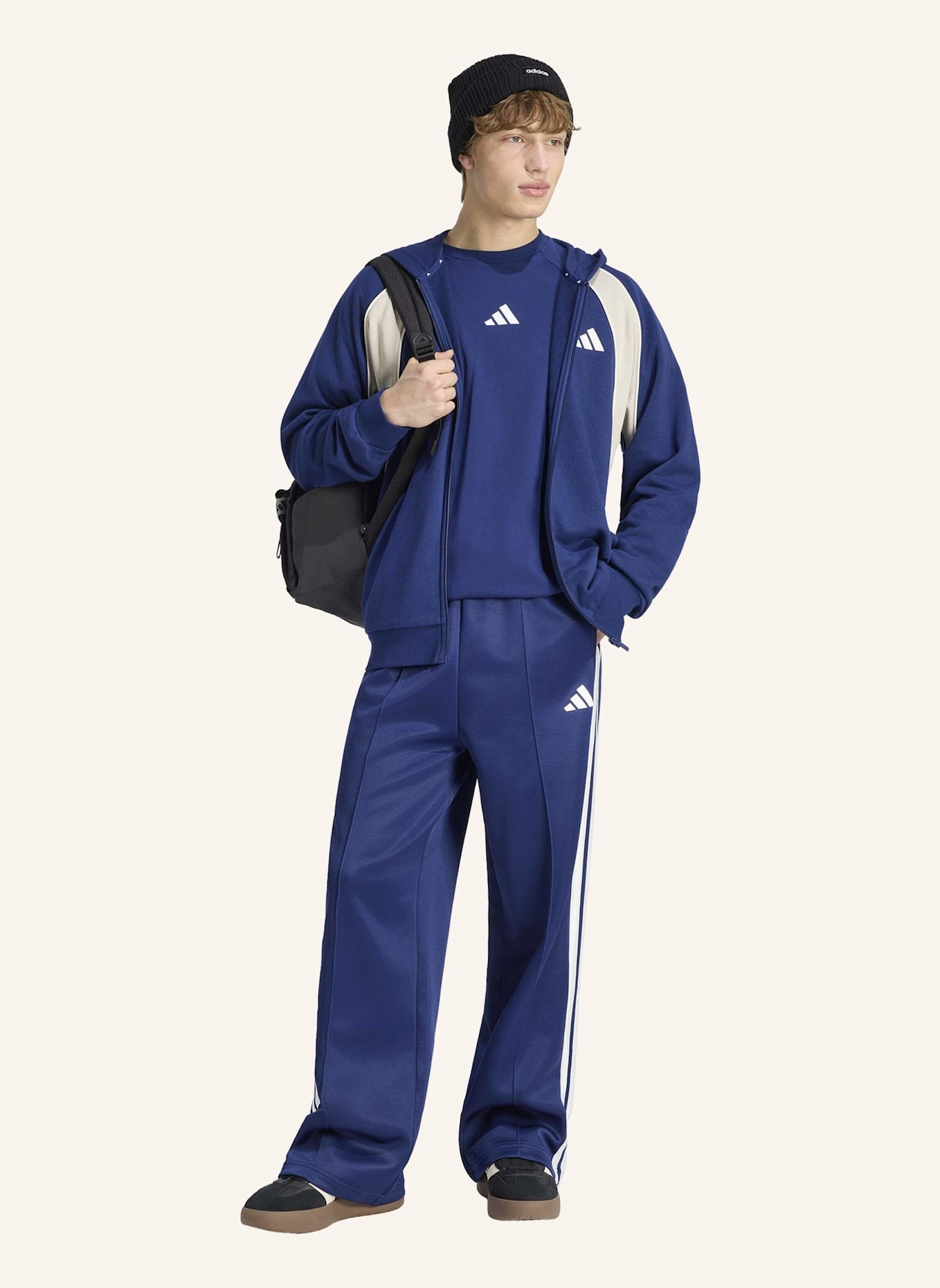 adidas STADIUM LOOSE HOSE, OFFENER SAUM: BLAU