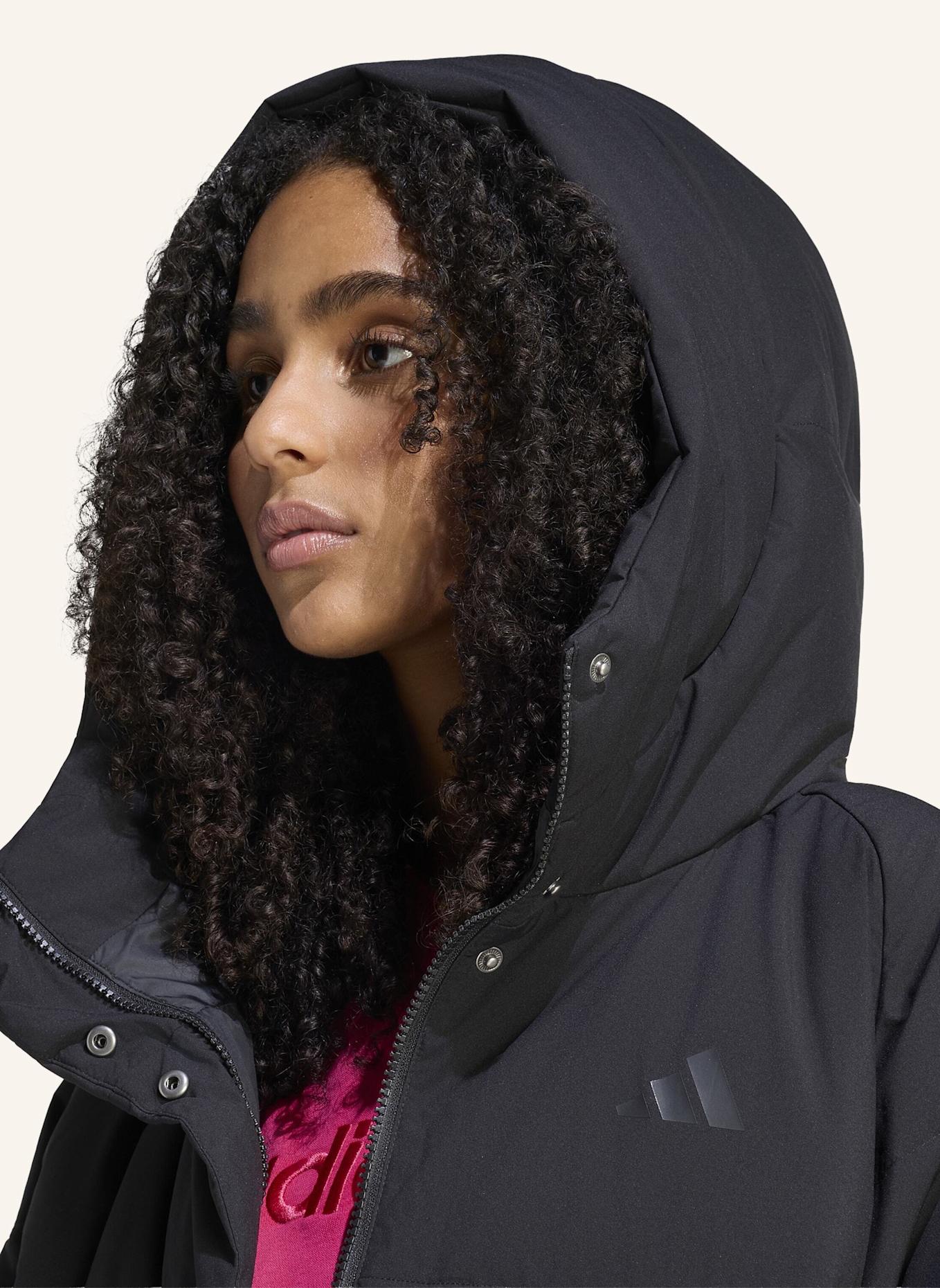 adidas HELIONIC PUFFER DAUNENJACKE, KAPUZE: SCHWARZ