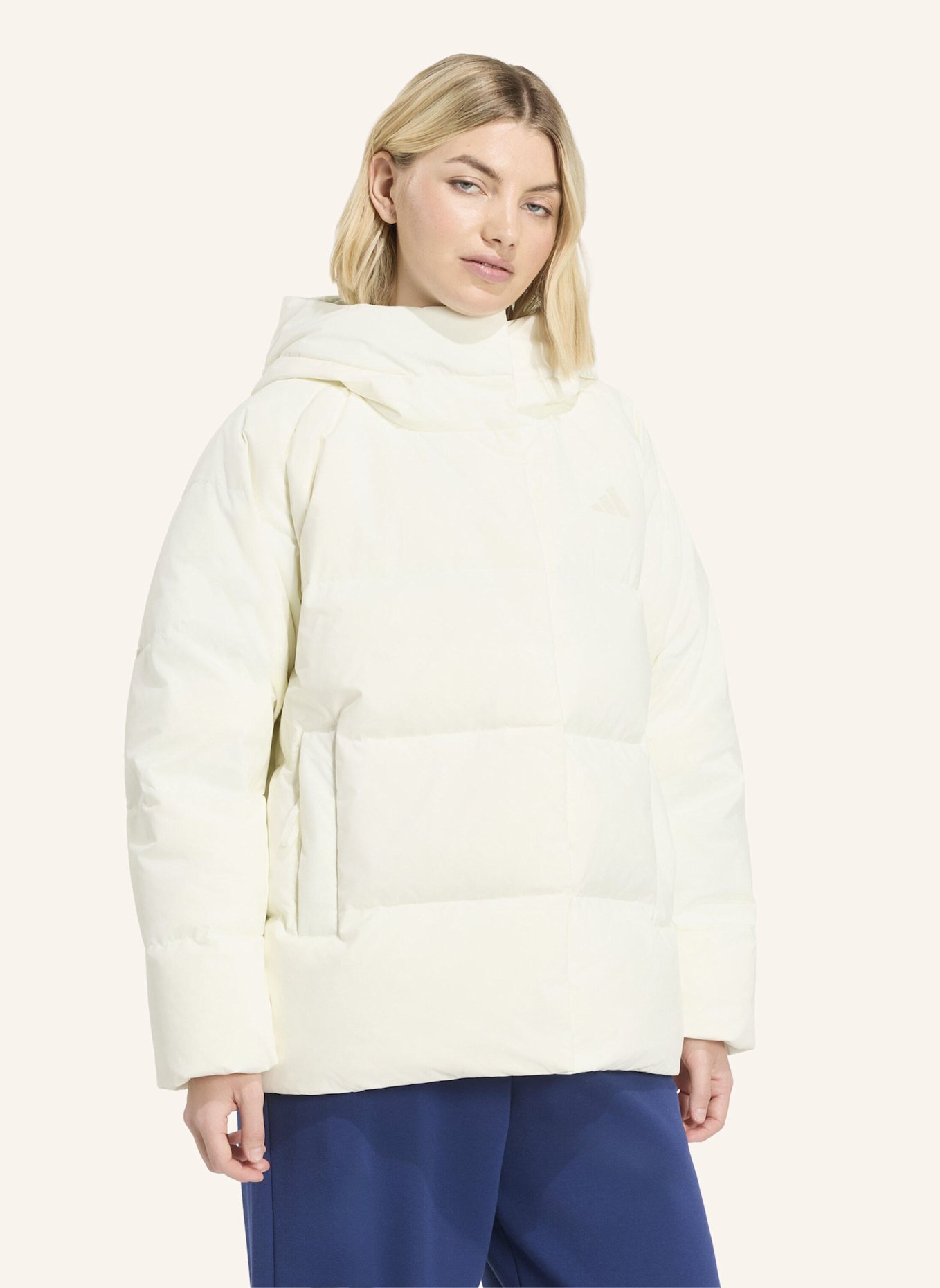 adidas HELIONIC PUFFER DAUNENJACKE, KAPUZE: WEISS