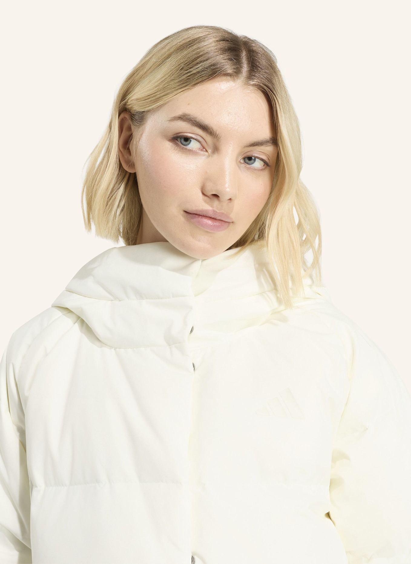 adidas HELIONIC PUFFER DAUNENJACKE, KAPUZE: WEISS
