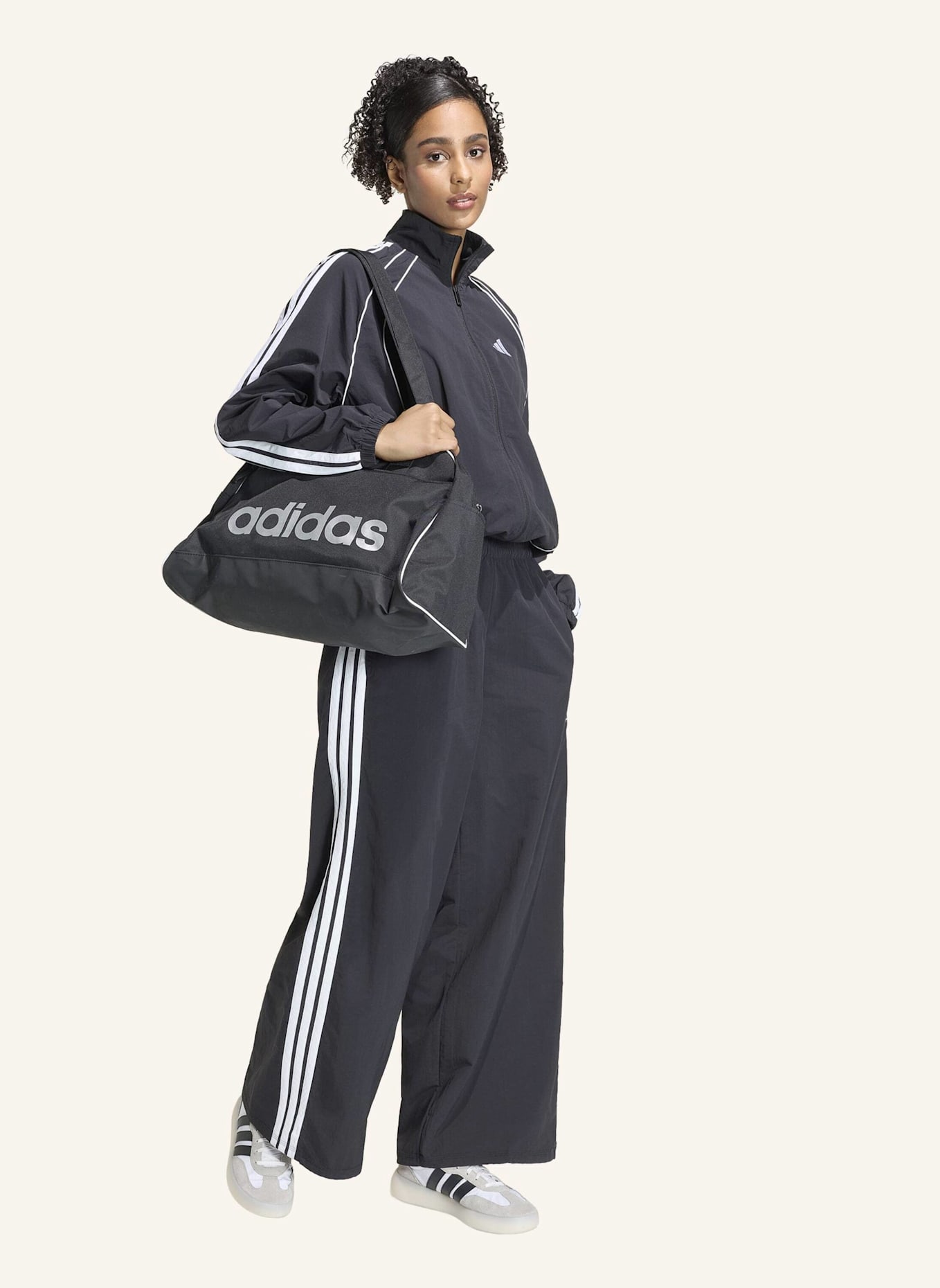 adidas ICONIC BUNGEES-TRAININGSHOSE, GEWEBT, WEITES BEIN: SCHWARZ/ WEISS