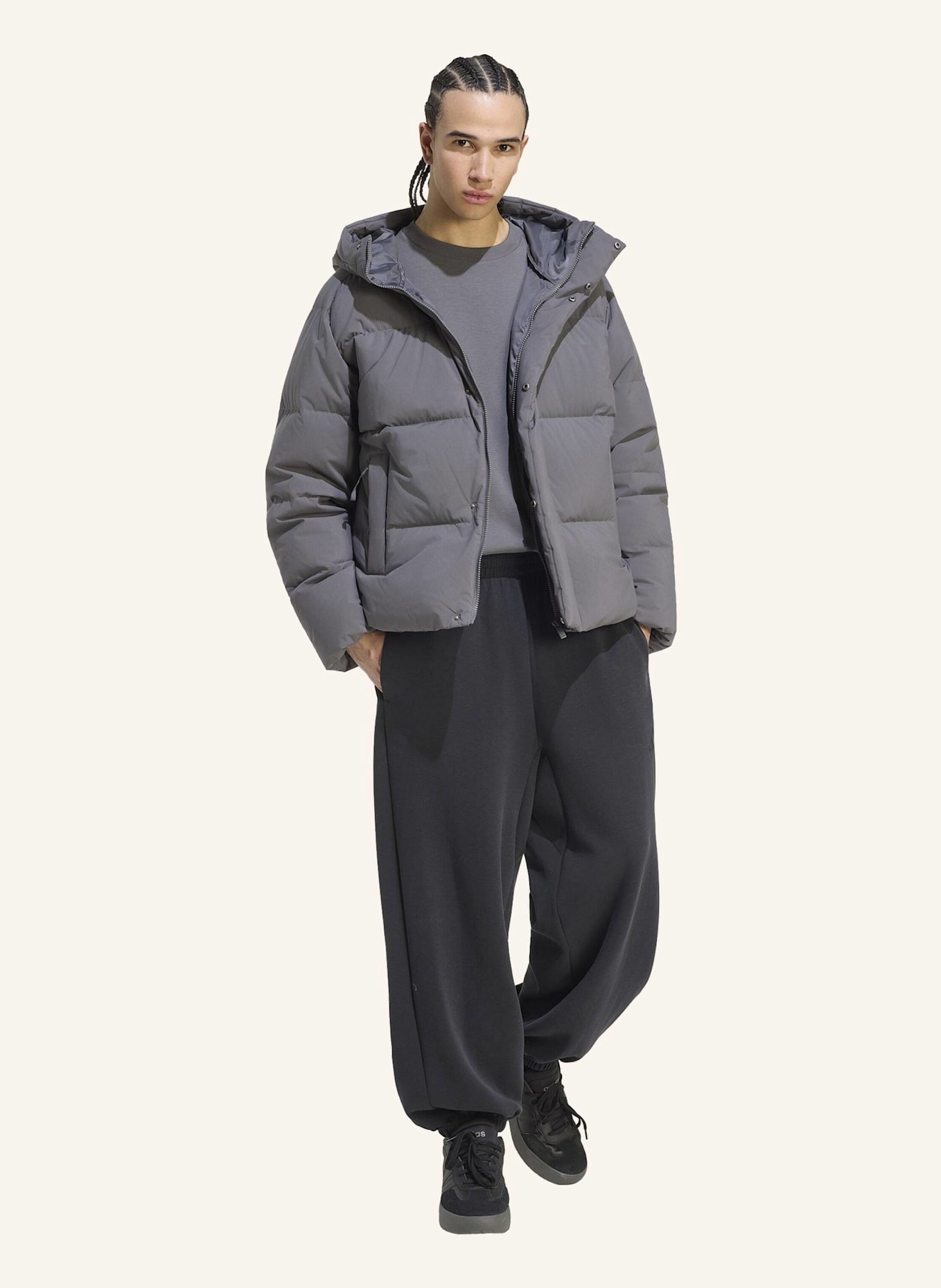 adidas HELIONIC PUFFER JACKE KAPUZE: GRAU