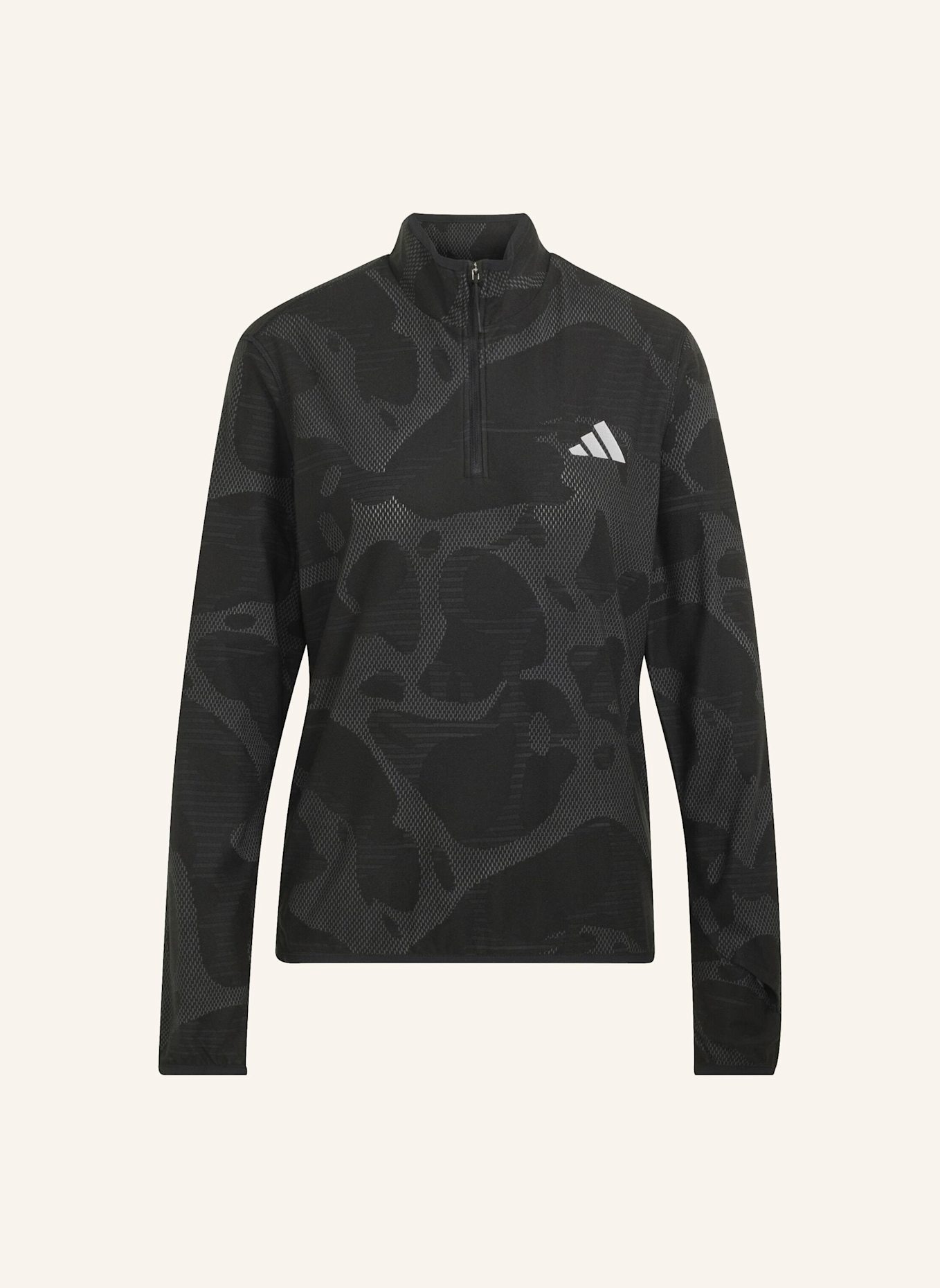 adidas ADI365 LAUFSHIRT, REISSVERSCHLUSS BIS ZUR BRUST: SCHWARZ