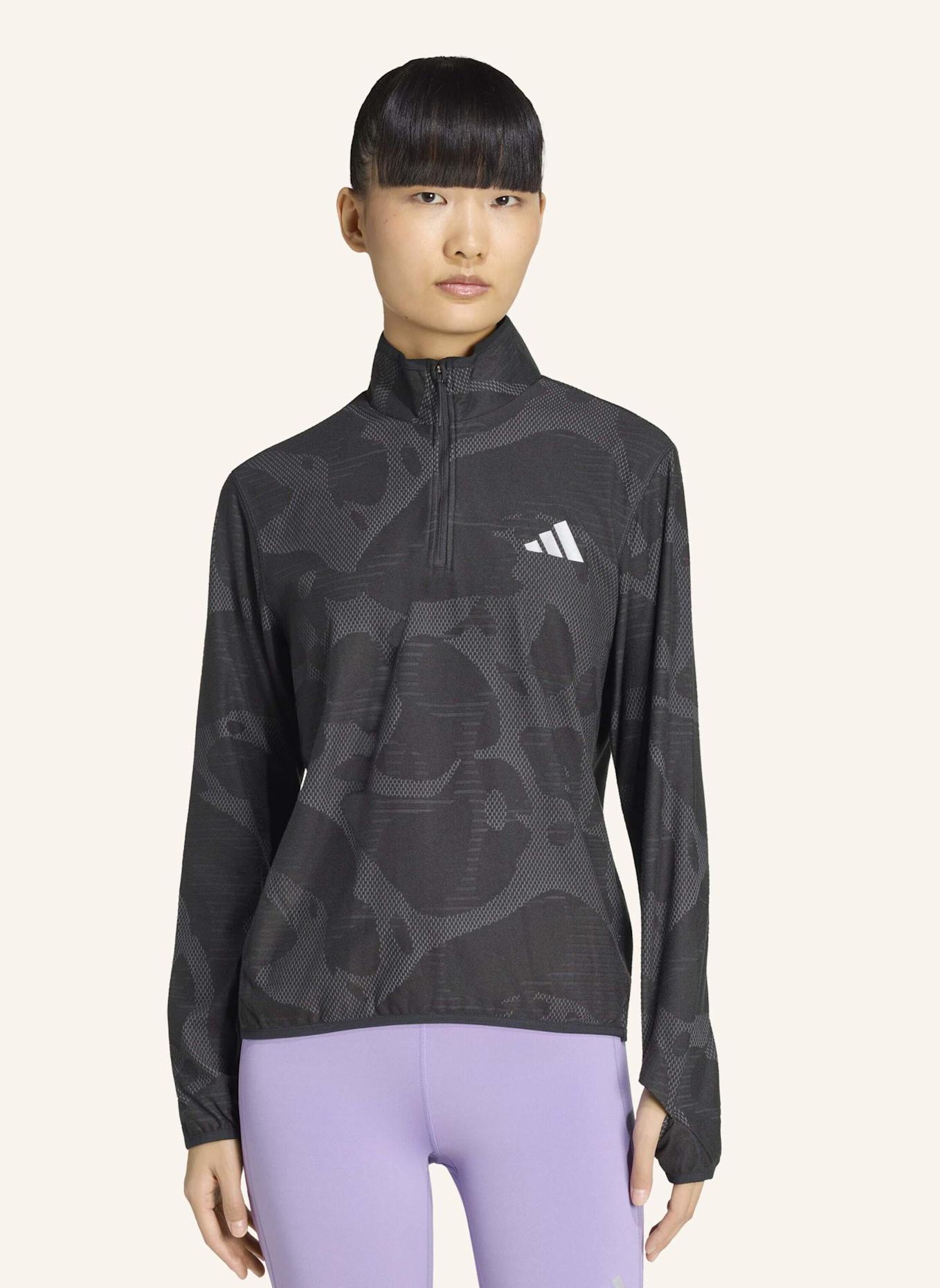 adidas ADI365 LAUFSHIRT, REISSVERSCHLUSS BIS ZUR BRUST: SCHWARZ