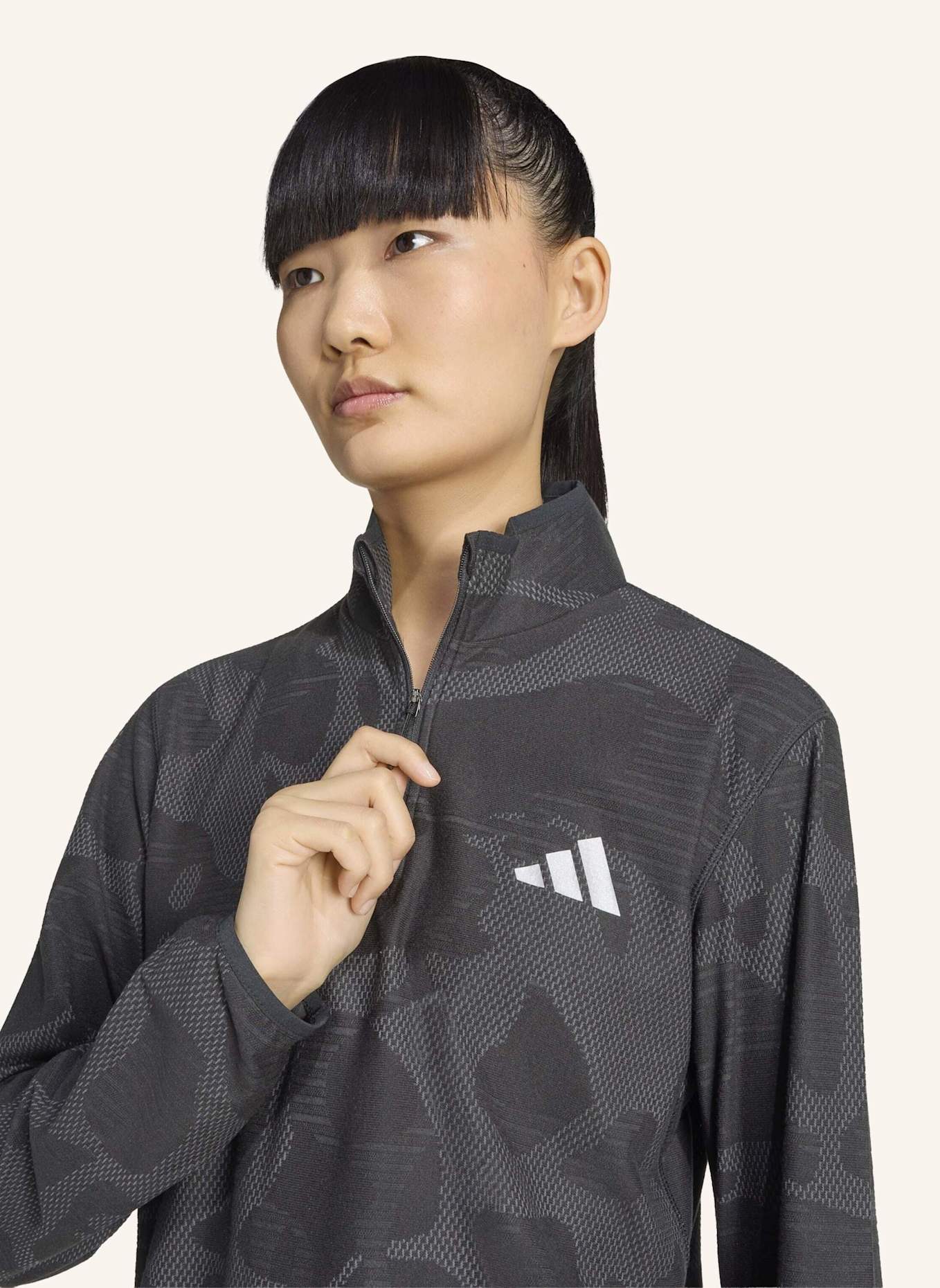 adidas ADI365 LAUFSHIRT, REISSVERSCHLUSS BIS ZUR BRUST: SCHWARZ