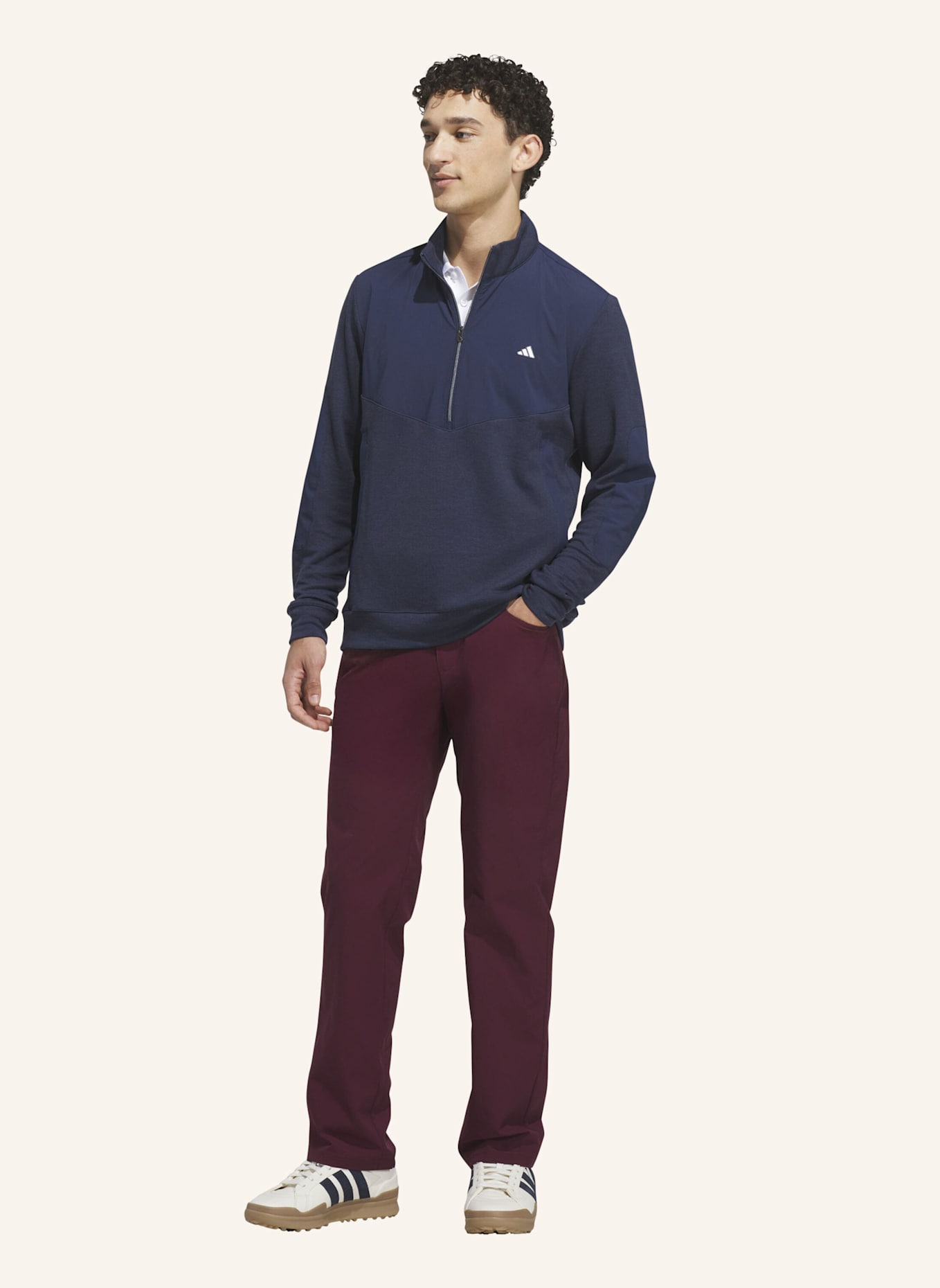 adidas ULTIMATE365+ COURSE CONTROL HYBRID QUARTER-ZIP SWEATSHIRT: BLAU