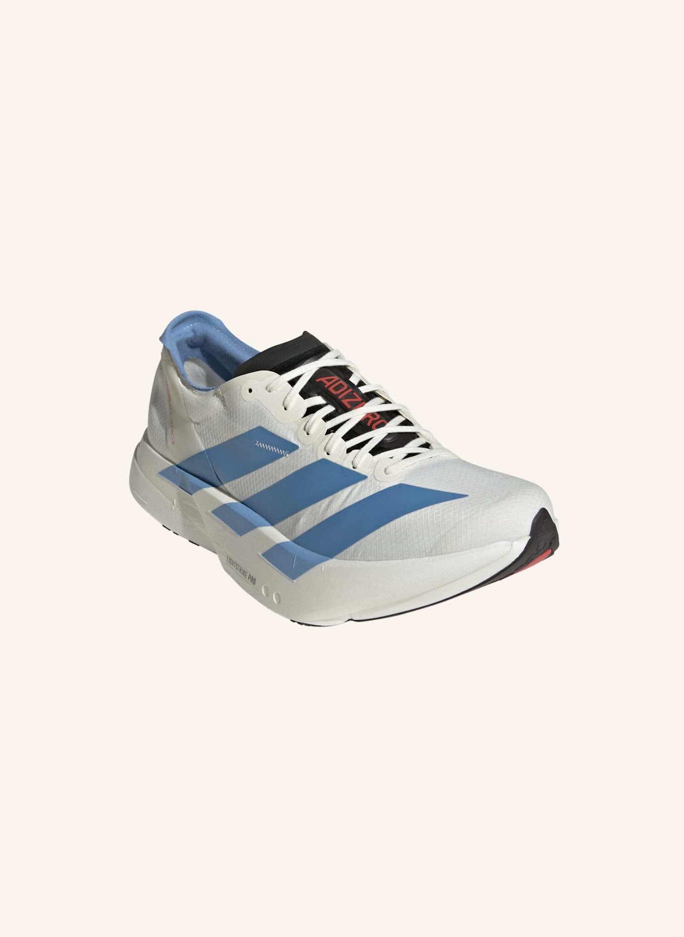 adidas ADIZERO ADIOS PRO 4 LAUFSCHUH: WEISS/ BLAU/ ROT