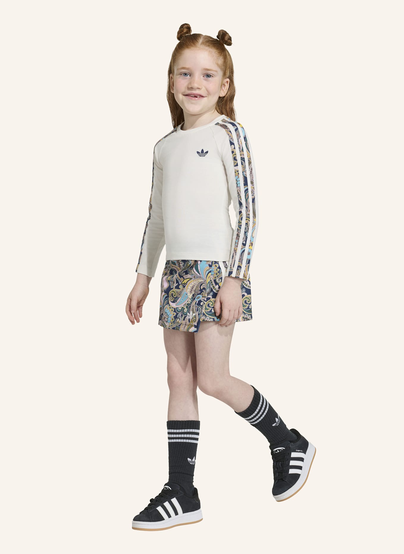 adidas Originals ADIDAS LIBERTY LONDON SET 3-STREIFEN TOP, LANGÄRMLIG, FIGURBETONT / SKORT, WICKELOPTIK: WEISS/ GRAU/ BLAU