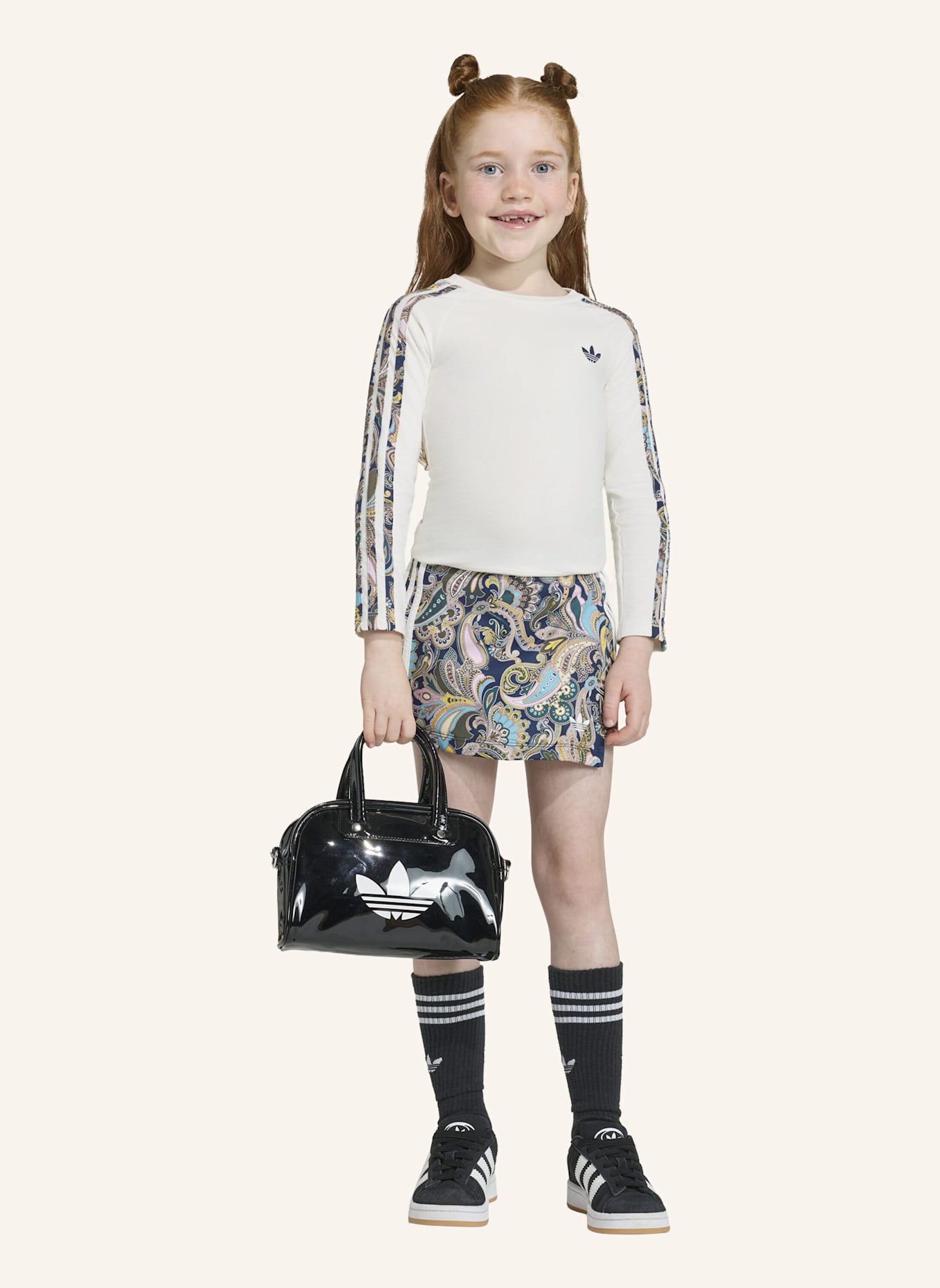 adidas Originals ADIDAS LIBERTY LONDON SET 3-STREIFEN TOP, LANGÄRMLIG, FIGURBETONT / SKORT, WICKELOPTIK: WEISS/ GRAU/ BLAU