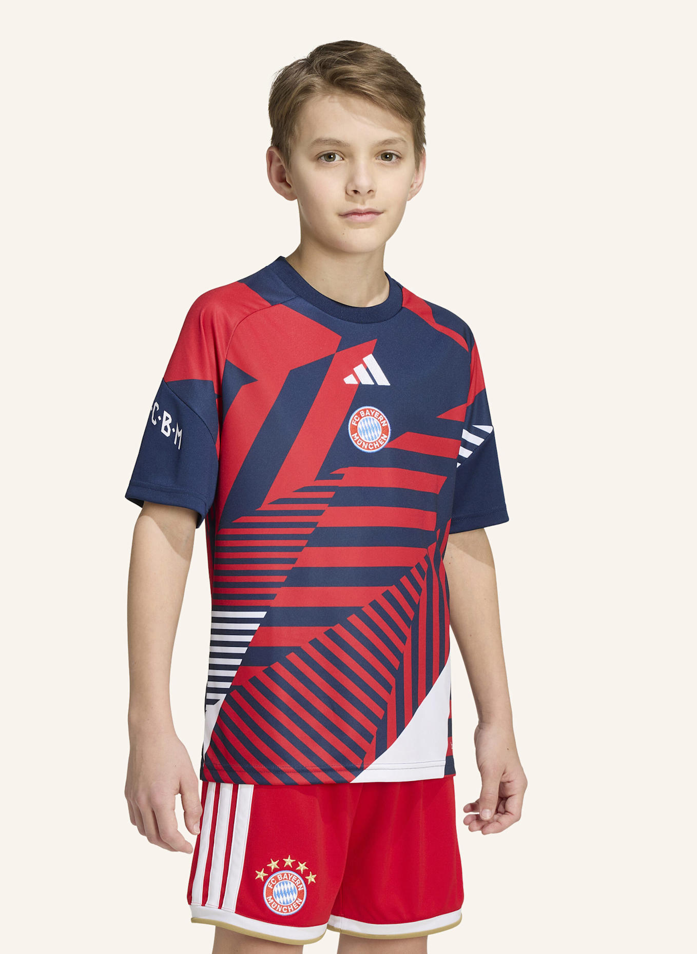 adidas FC BAYERN MÜNCHEN 26/27 KIDS PRE-MATCH SHIRT: BLAU/ ROT