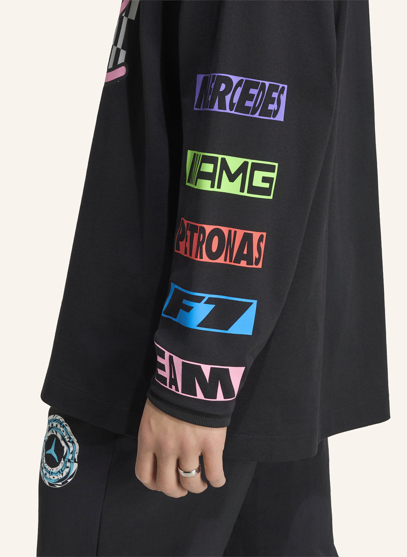 adidas MERCEDES – AMG PETRONAS FORMULA 1 TEAM LIGHTS ON LONGSLEEVE T-SHIRT: SCHWARZ