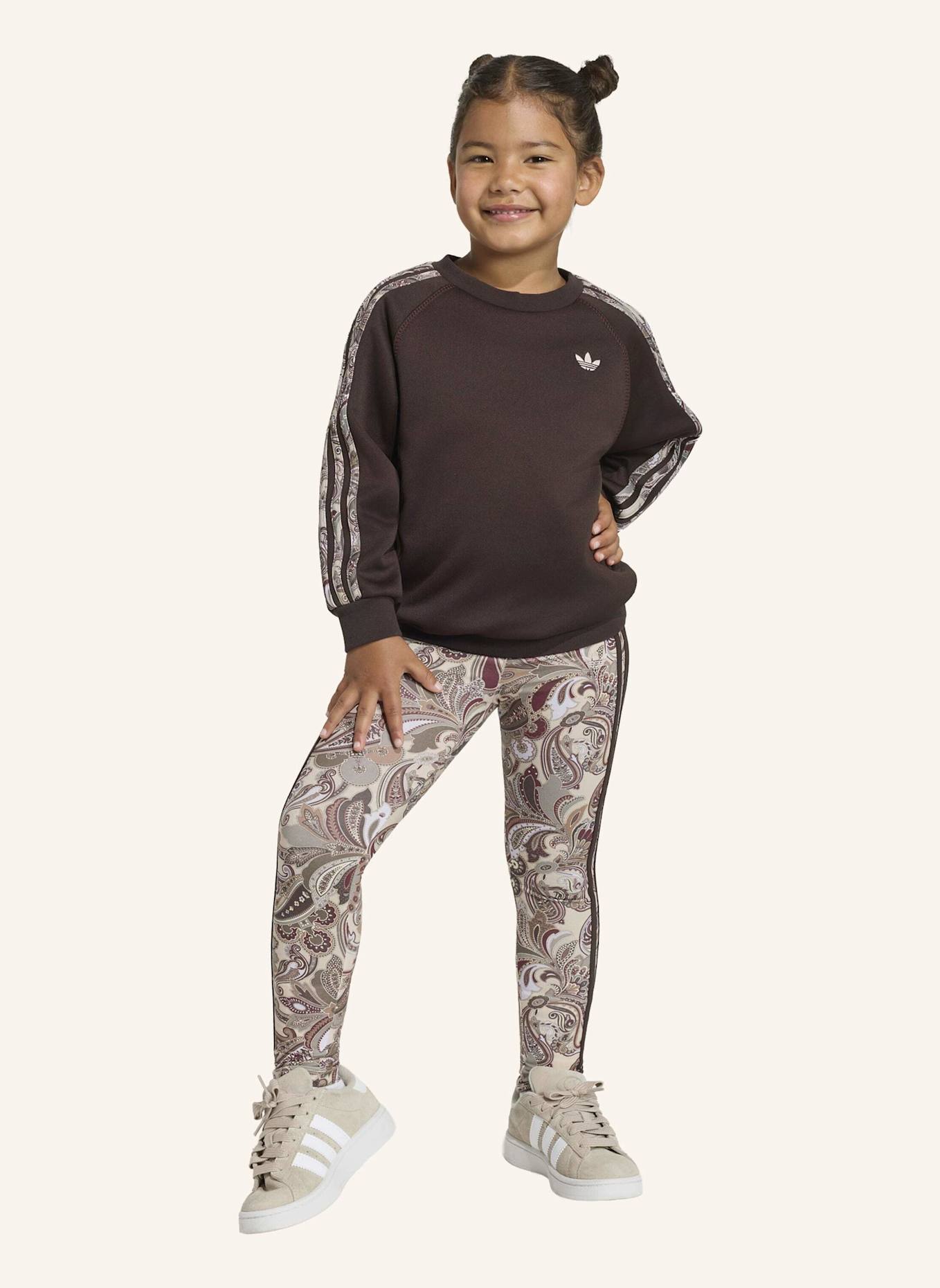 adidas Originals ADIDAS X LIBERTY LONDON OVERSIZED CREW UND LEGGINGS SET: BRAUN/ GRAU/ BEIGE