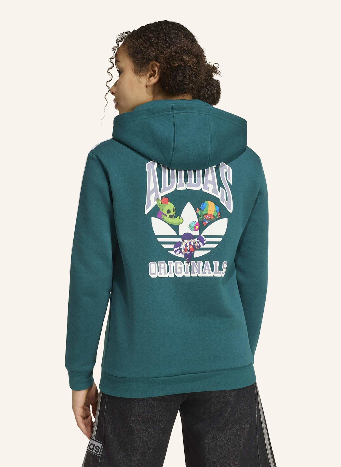 adidas Originals GRAFIK-HOODIE, LOCKER GESCHNITTEN: GRÜN/ WEISS