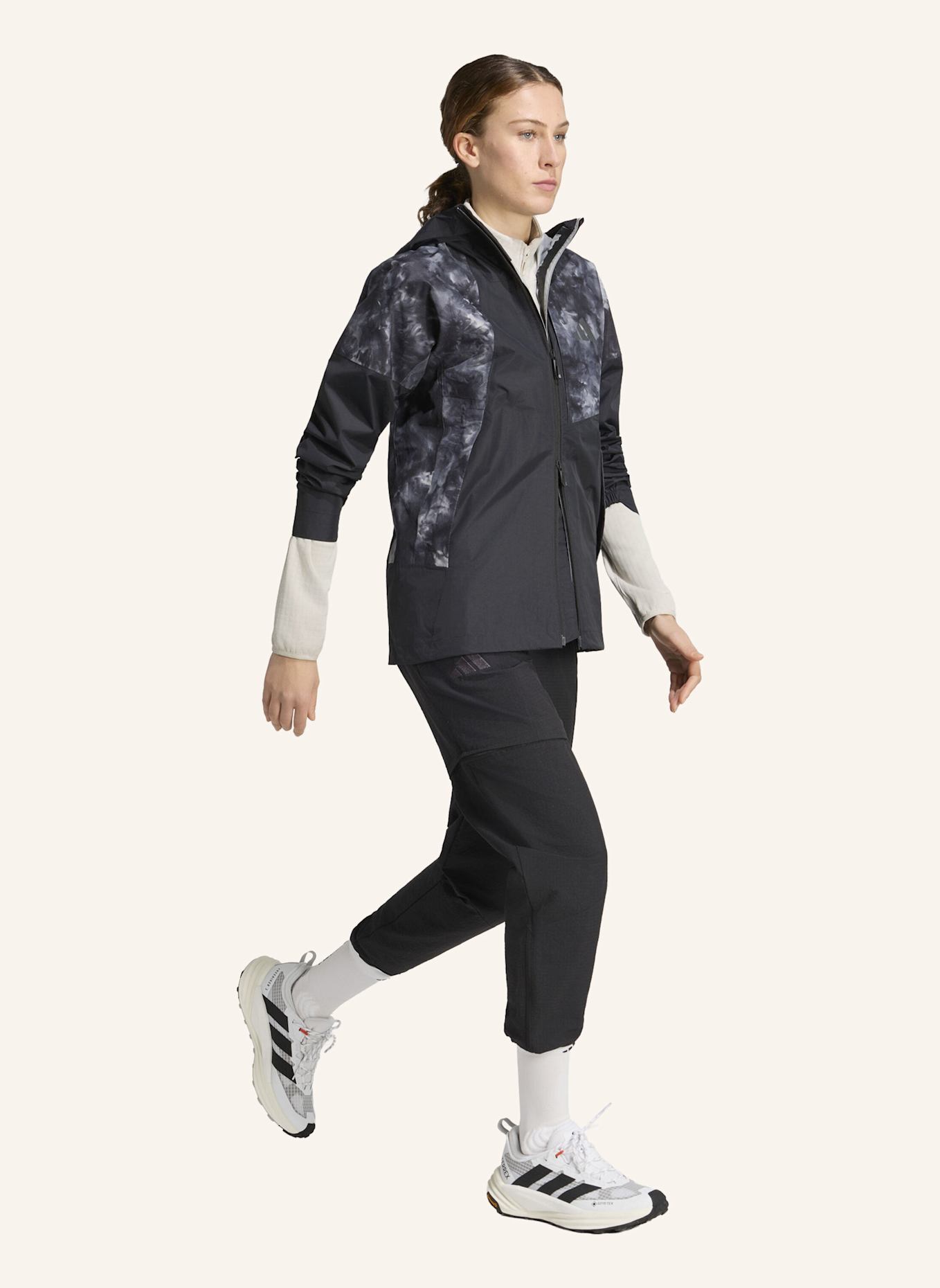adidas TERREX TERREX XPERIOR 2.5-LAGEN-HYBRID-JACKE, PRIMEKNIT, SPRÜHFÄRBUNG, CLIMAPROOF-BESCHICHTUNG: SCHWARZ
