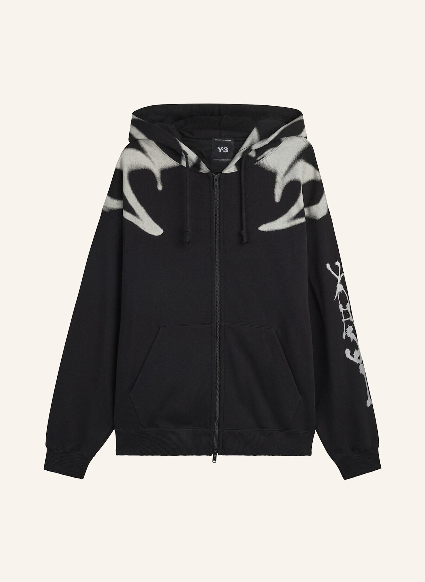 Y-3 Y-3 CHITO GRAFIK FRENCH TERRY KAPUZENJACKE, REISSVERSCHLUSS: SCHWARZ