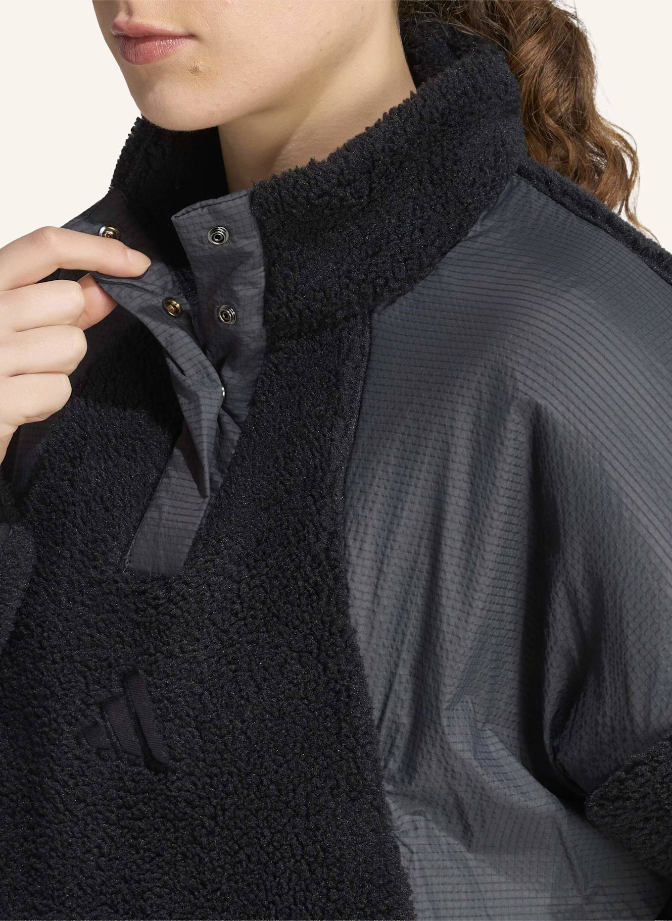 adidas TERREX TERREX XPLORIC CLIMAWARM PULLOVER, FLAUSCHIGES MATERIAL, DRUCKKNOPFKRAGEN: SCHWARZ