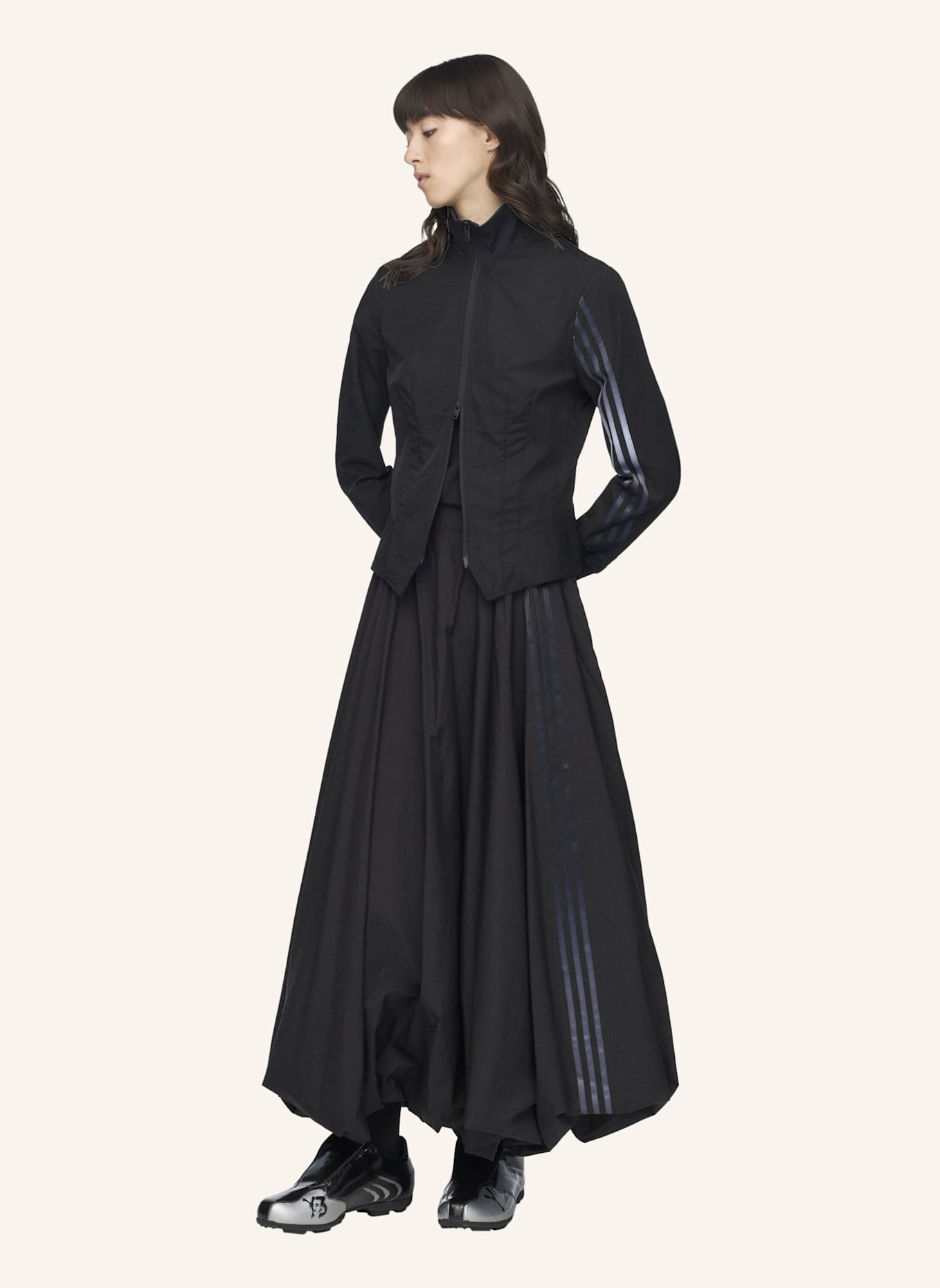 Y-3 Y-3 3-STREIFEN NYLON-TRAININGSJACKE MIT FARBVERLAUF: SCHWARZ
