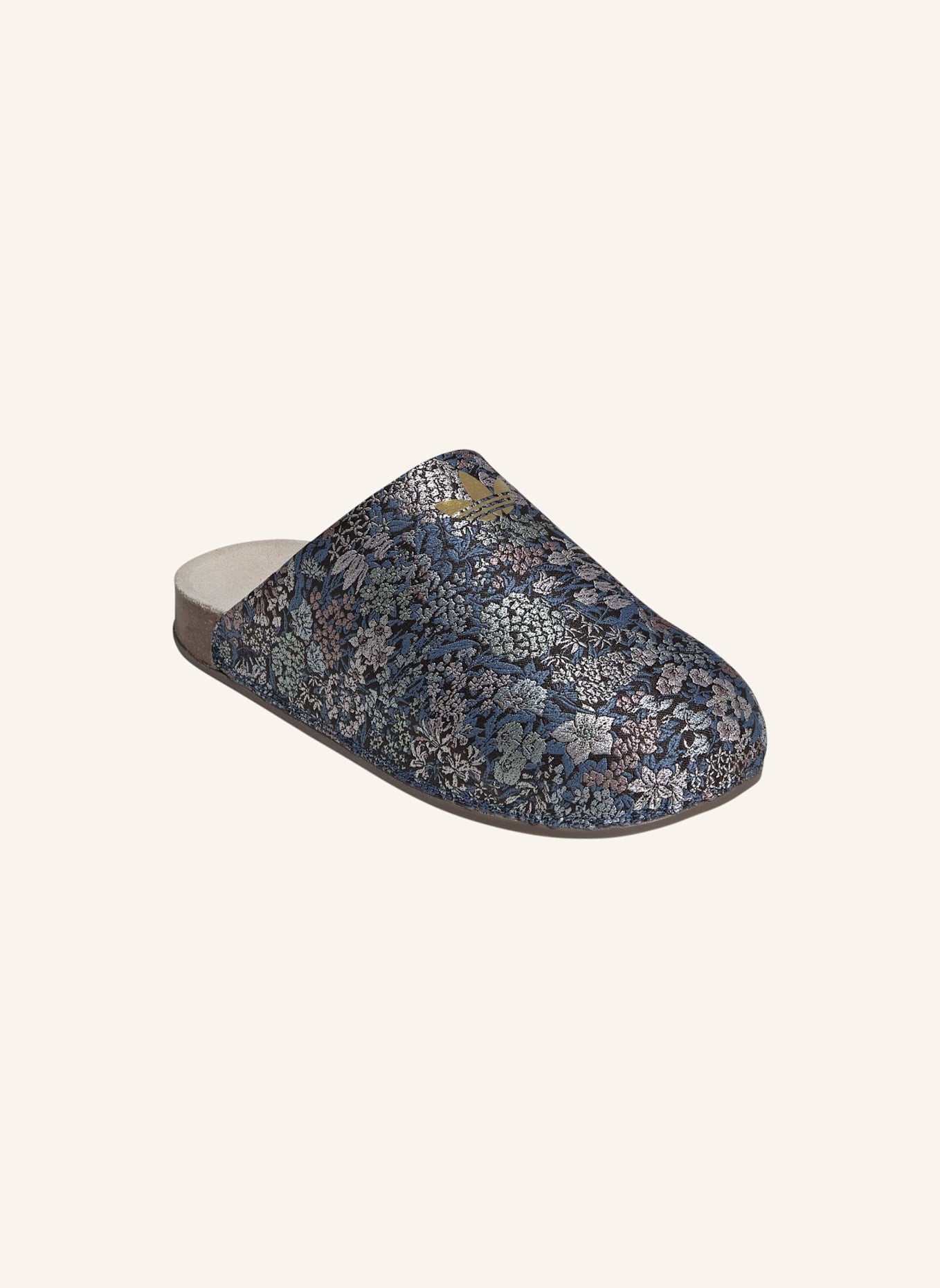 adidas Originals ADIMULE X LIBERTY LONDON SLIDES: BEIGE/ GOLD