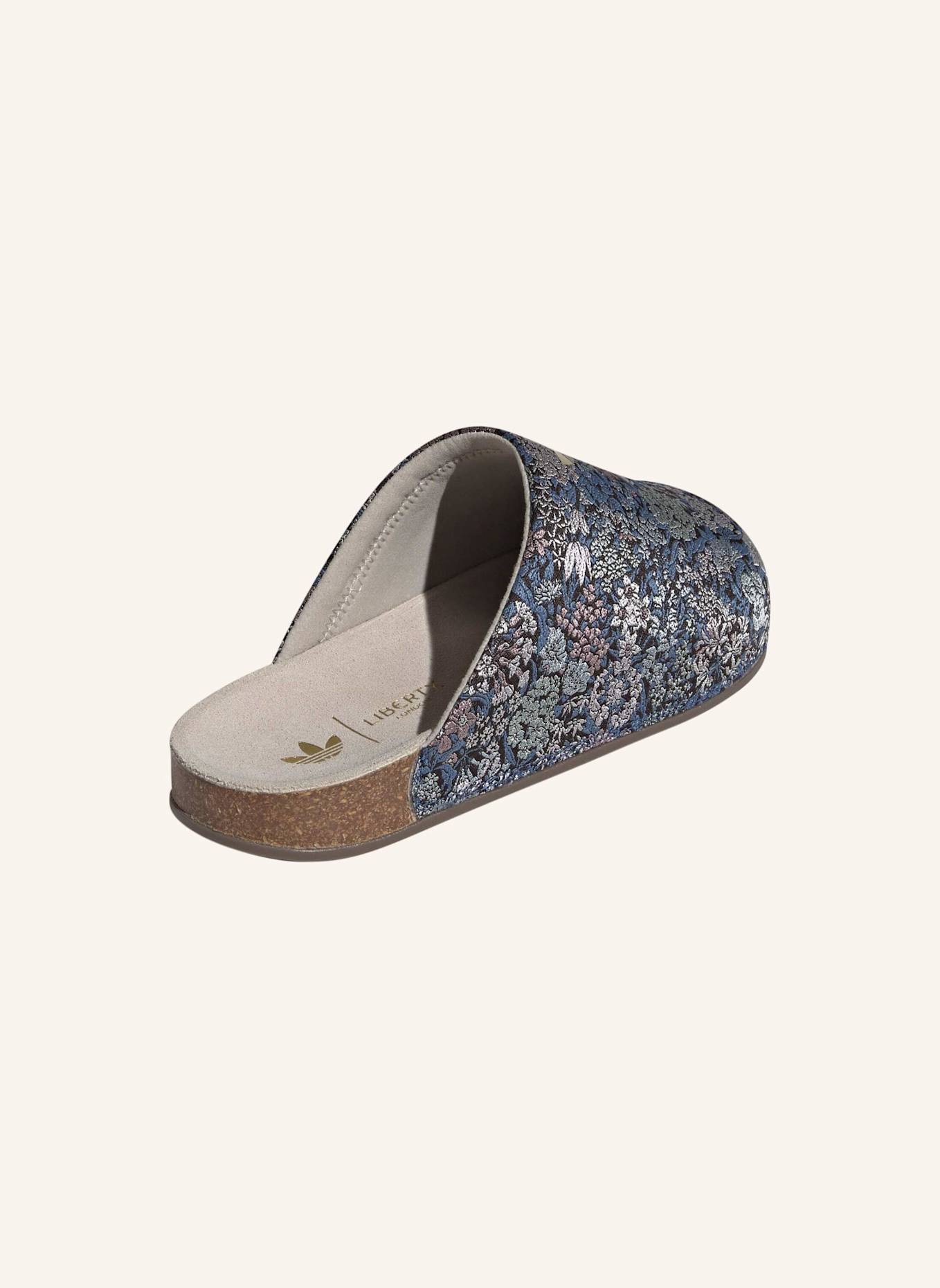 adidas Originals ADIMULE X LIBERTY LONDON SLIDES: BEIGE/ GOLD