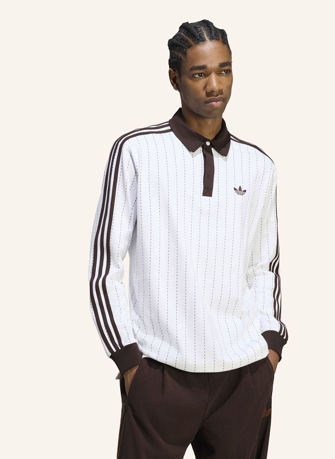adidas Originals POLOSHIRT, NADELSTREIFEN, LANGÄRMELIG: WEISS