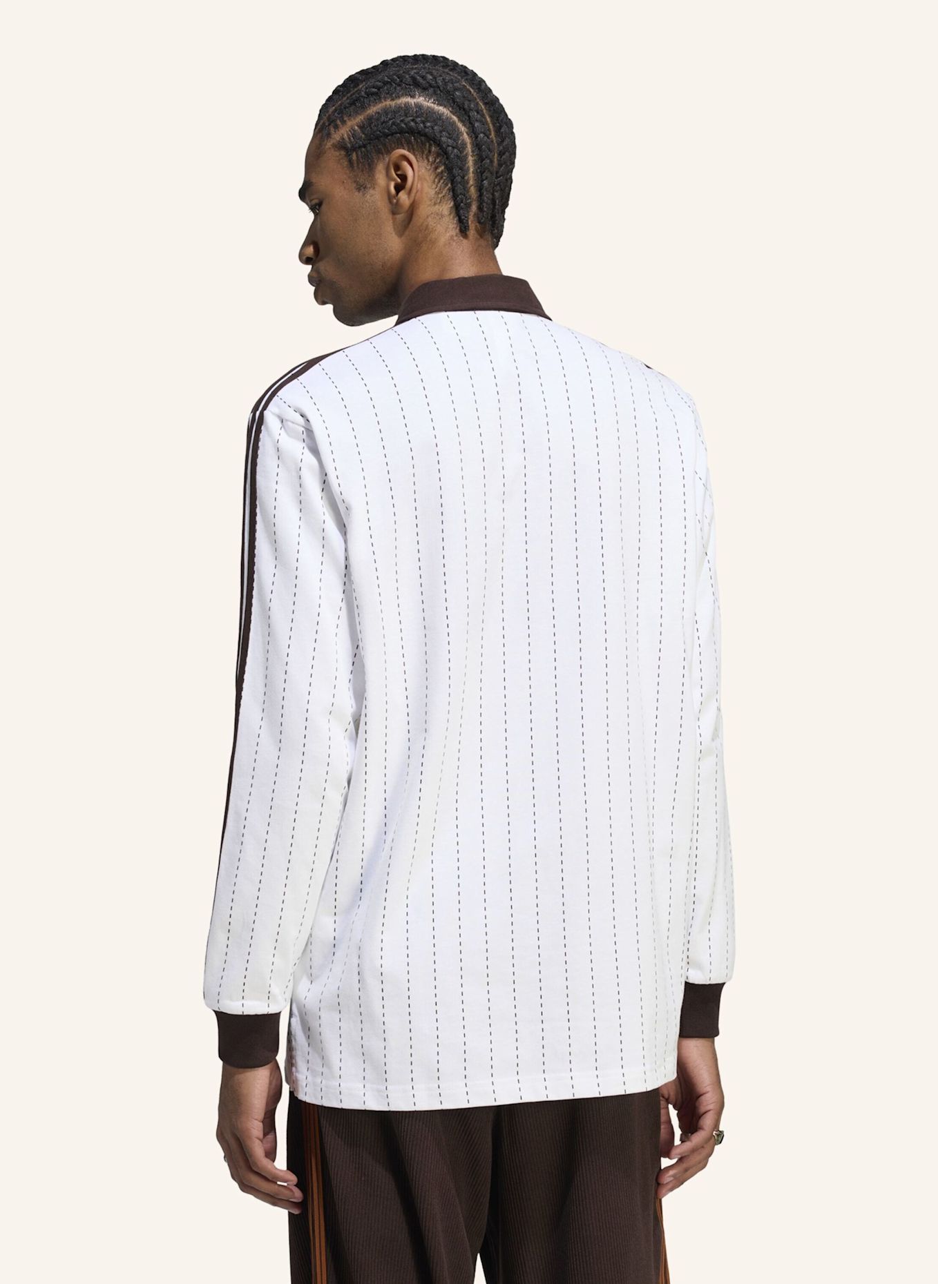 adidas Originals POLOSHIRT, NADELSTREIFEN, LANGÄRMELIG: WEISS