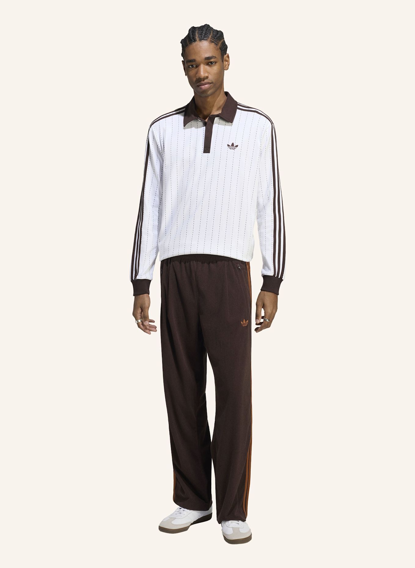 adidas Originals POLOSHIRT, NADELSTREIFEN, LANGÄRMELIG: WEISS