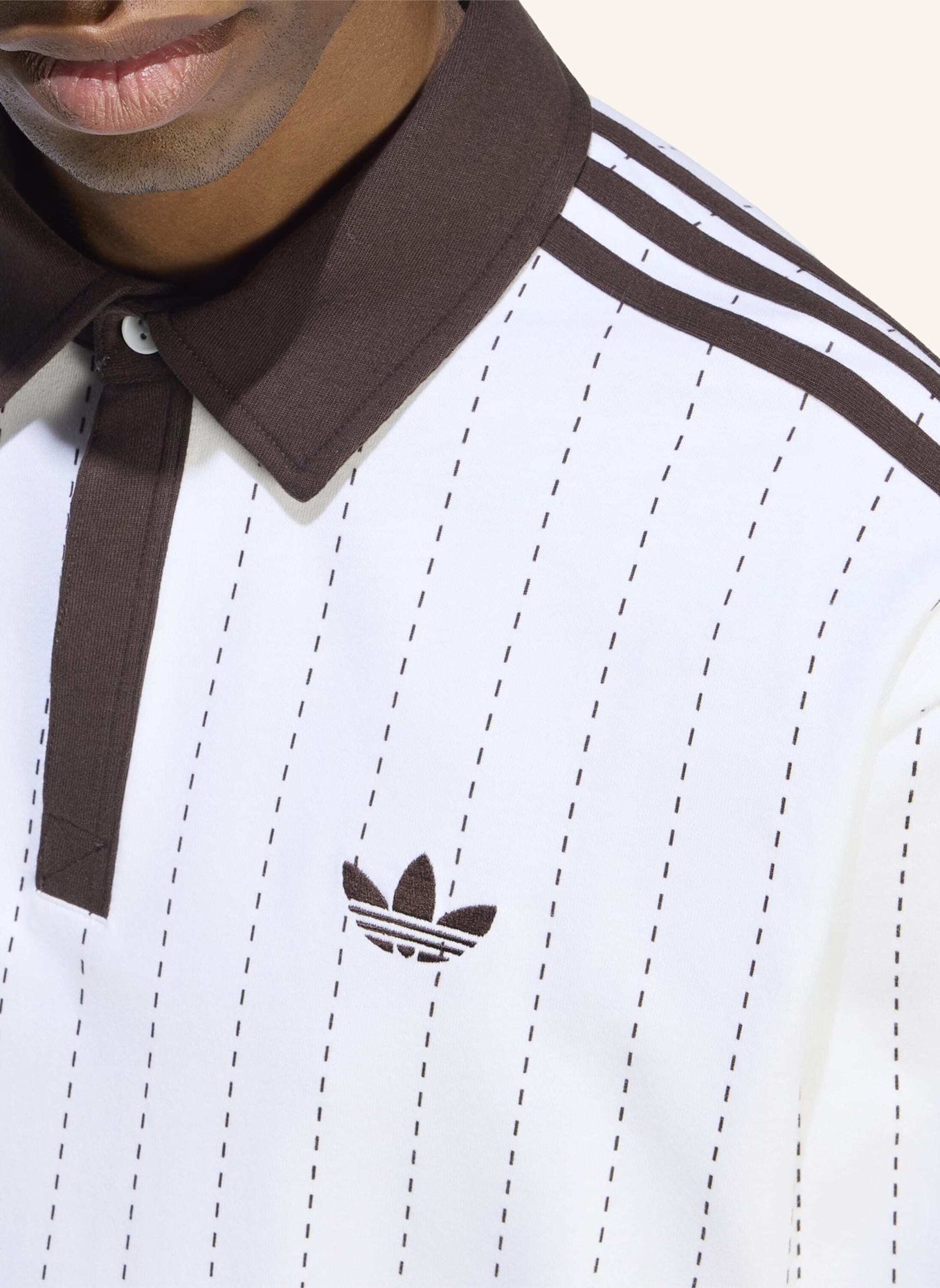 adidas Originals POLOSHIRT, NADELSTREIFEN, LANGÄRMELIG: WEISS