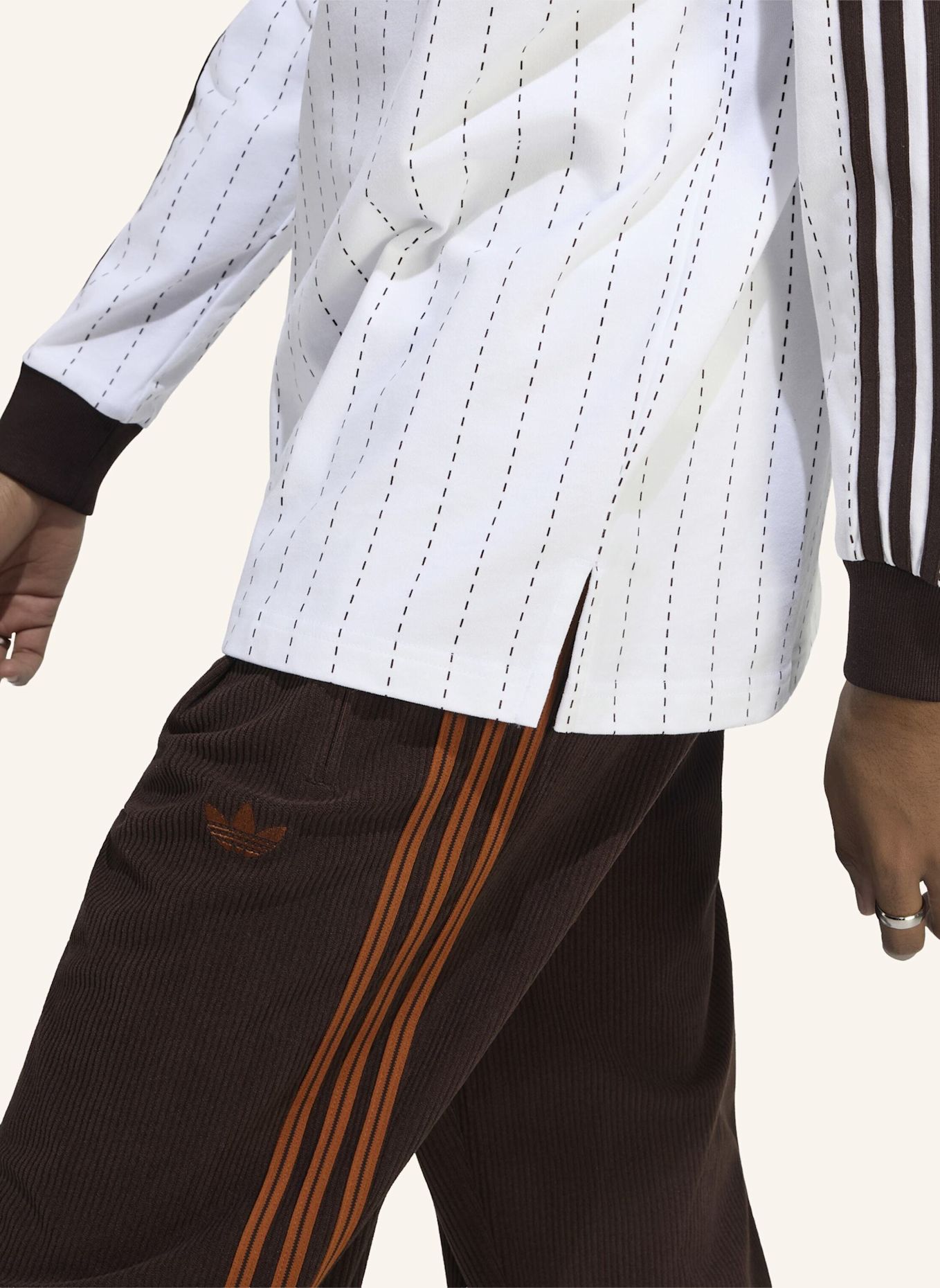 adidas Originals POLOSHIRT, NADELSTREIFEN, LANGÄRMELIG: WEISS
