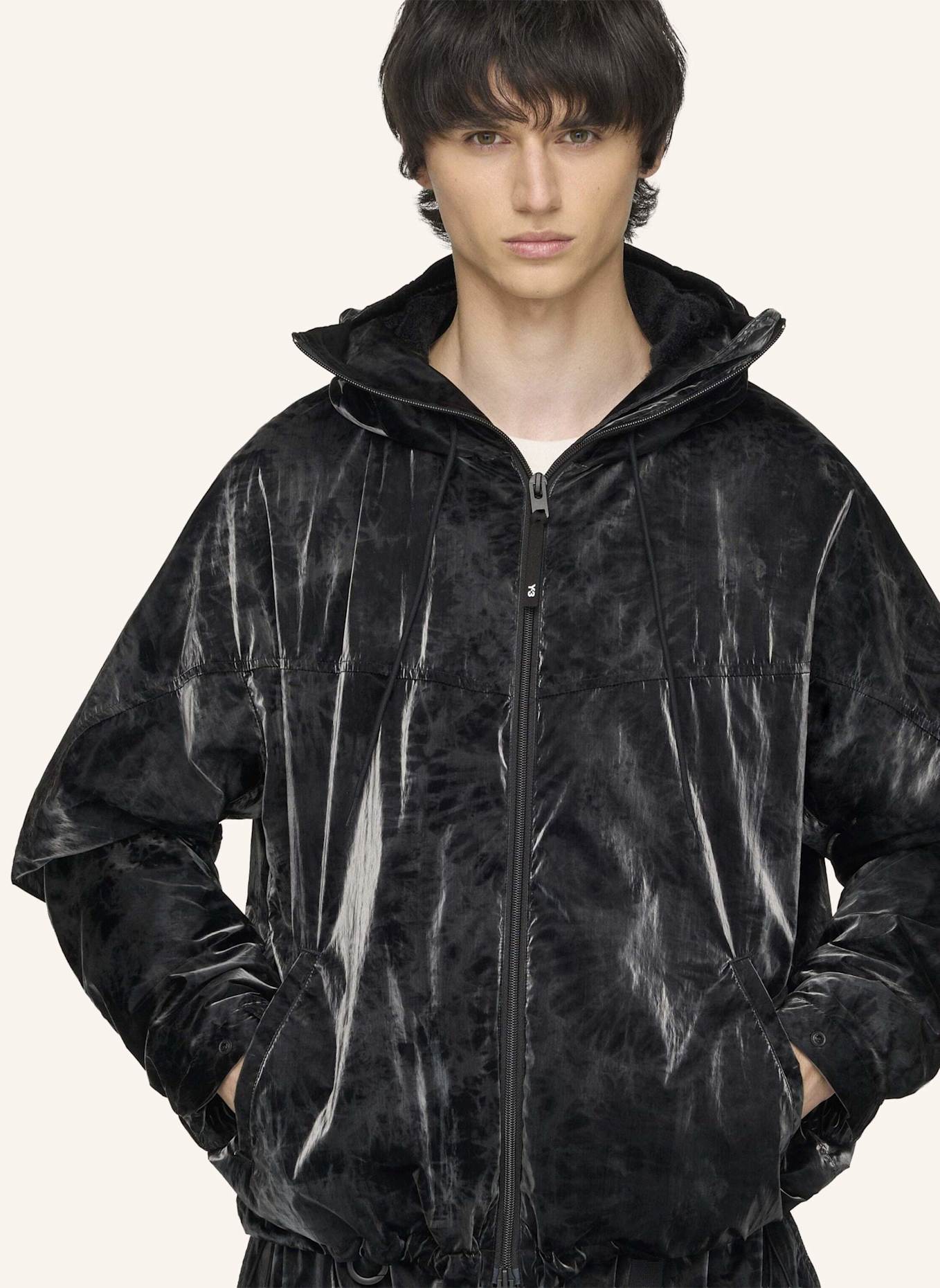 Y-3 Y-3 MARBLE NYLON WINDBREAKER: SCHWARZ