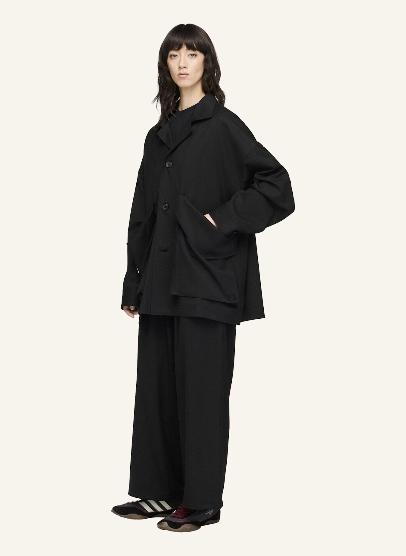 Y-3 Y-3 CHORE WOLLMANTEL: SCHWARZ