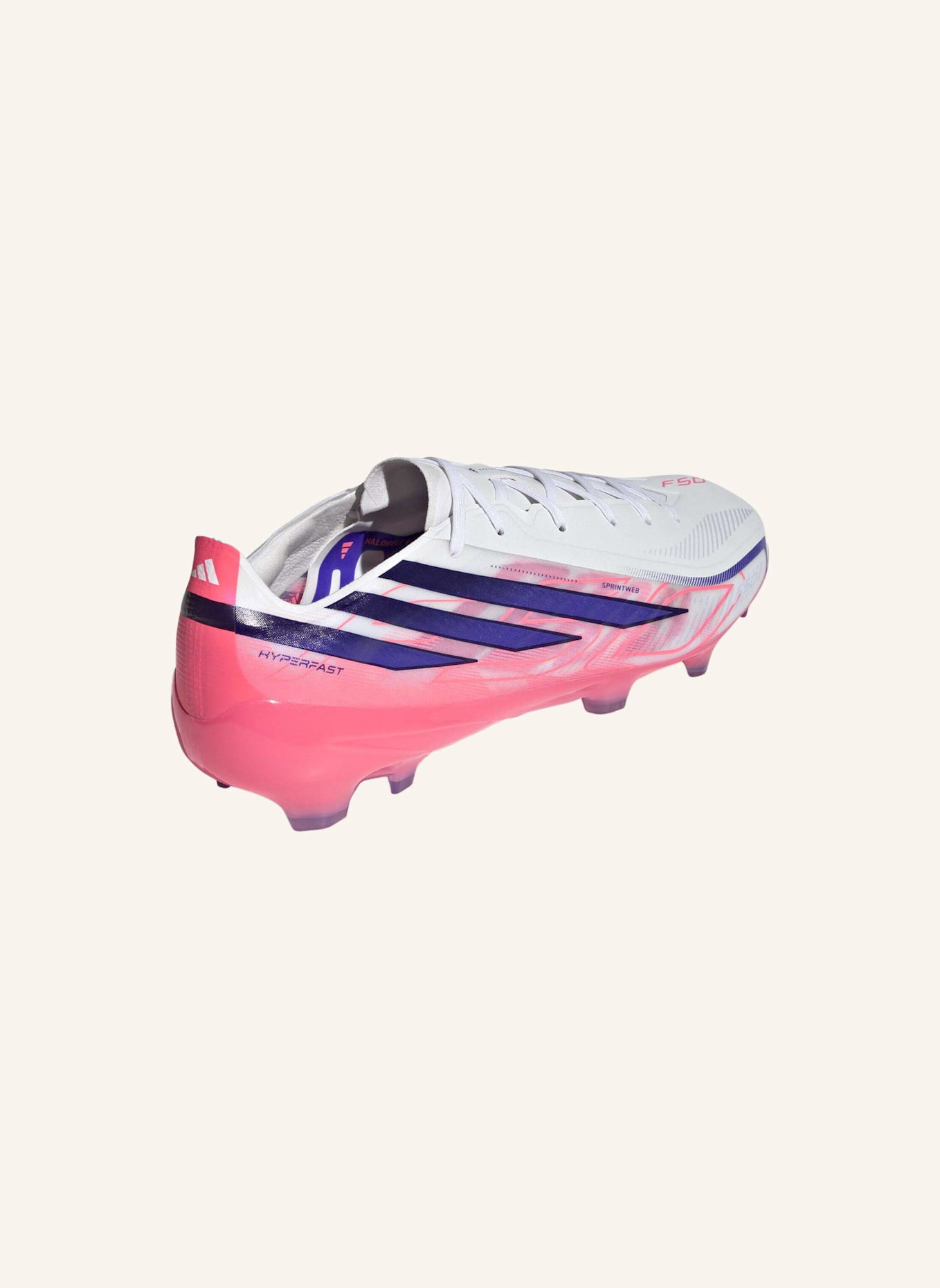 adidas F50 HYPERFAST PRO FUSSBALLSCHUH, FESTE BÖDEN: WEISS/ DUNKELLILA/ NEONORANGE