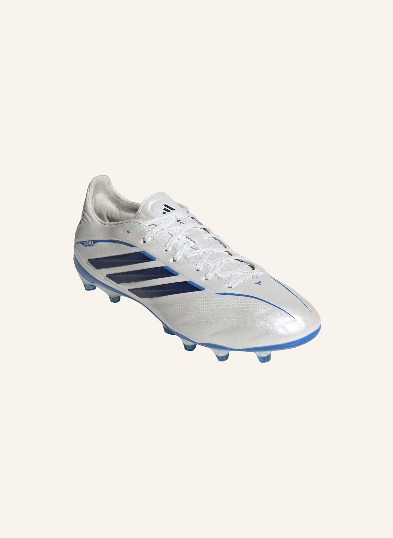 adidas COPA PURE IV ELITE FUSSBALLSCHUH, FESTE BÖDEN, OHNE SCHNÜRSENKEL: WEISS/ BLAU