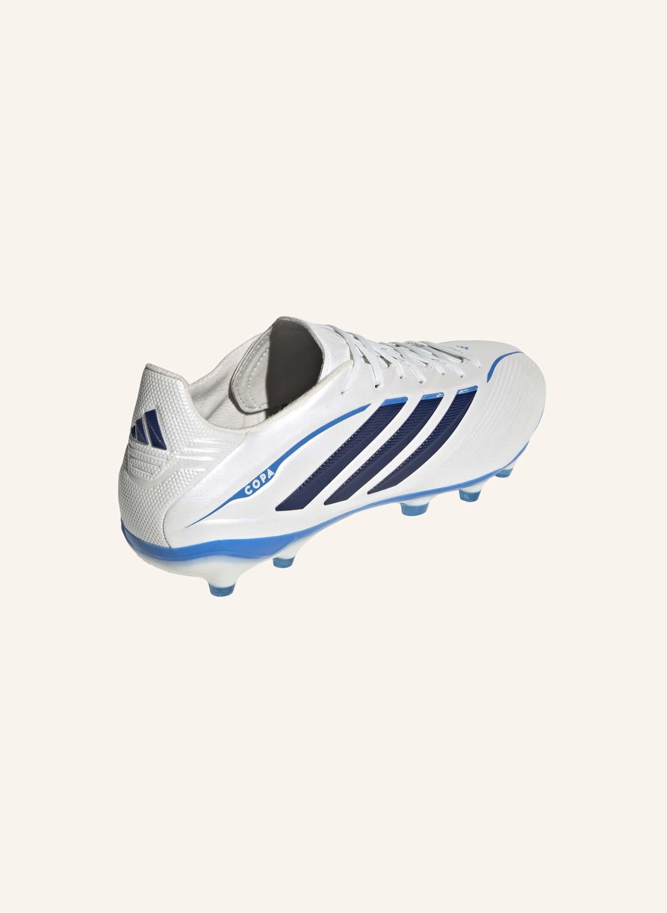 adidas COPA PURE IV ELITE FUSSBALLSCHUH, FESTE BÖDEN, OHNE SCHNÜRSENKEL: WEISS/ BLAU