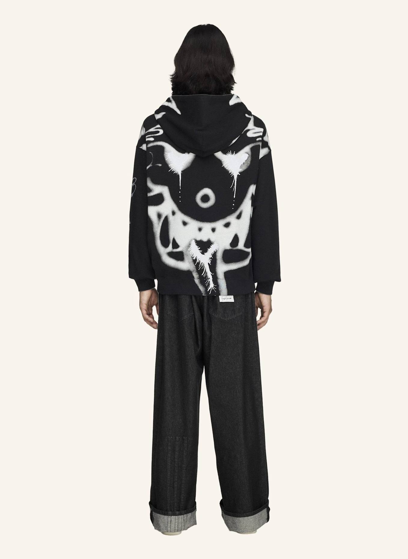 Y-3 Y-3 CHITO GRAFIK FRENCH TERRY KAPUZENJACKE, REISSVERSCHLUSS: SCHWARZ