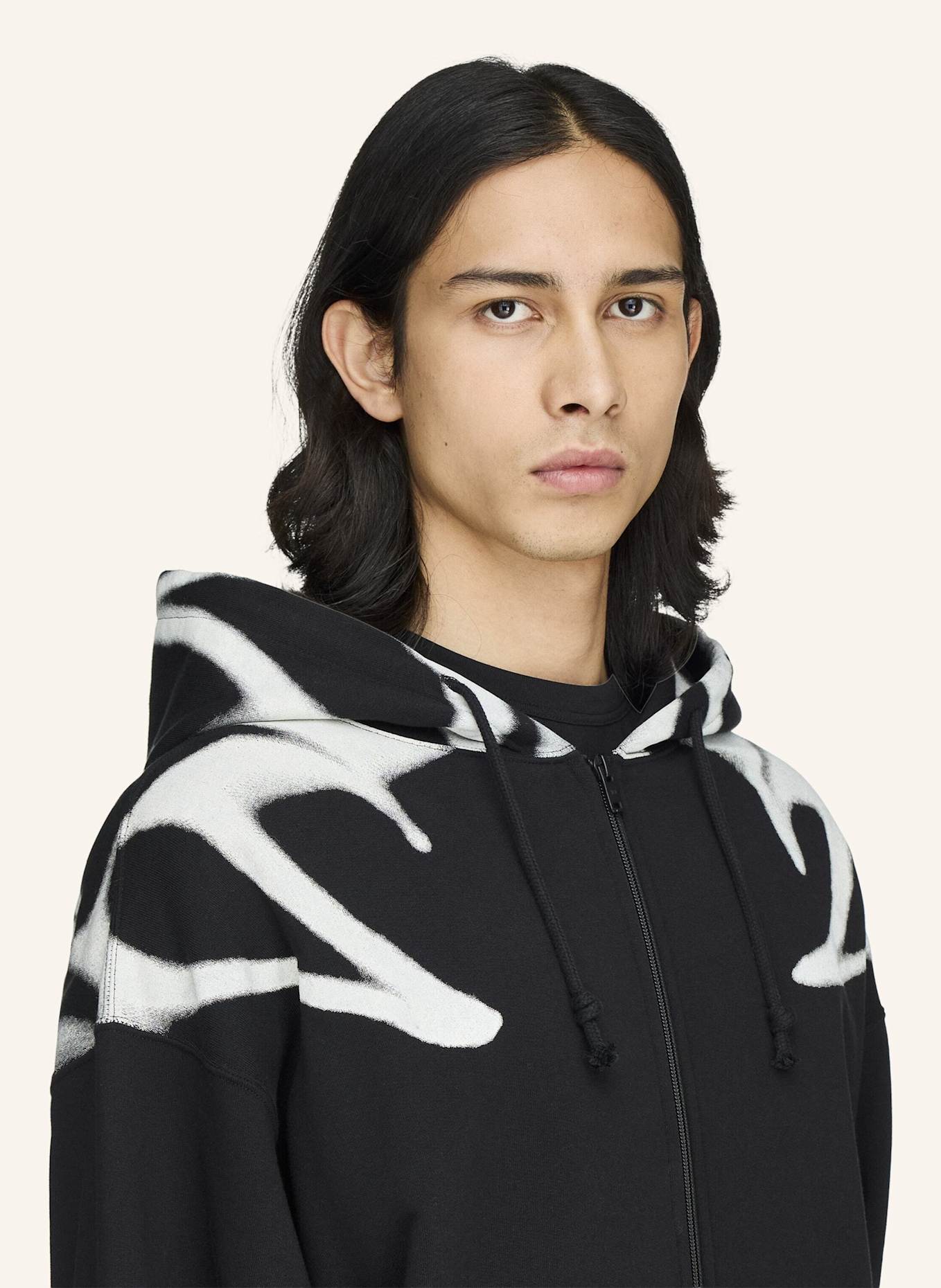 Y-3 Y-3 CHITO GRAFIK FRENCH TERRY KAPUZENJACKE, REISSVERSCHLUSS: SCHWARZ