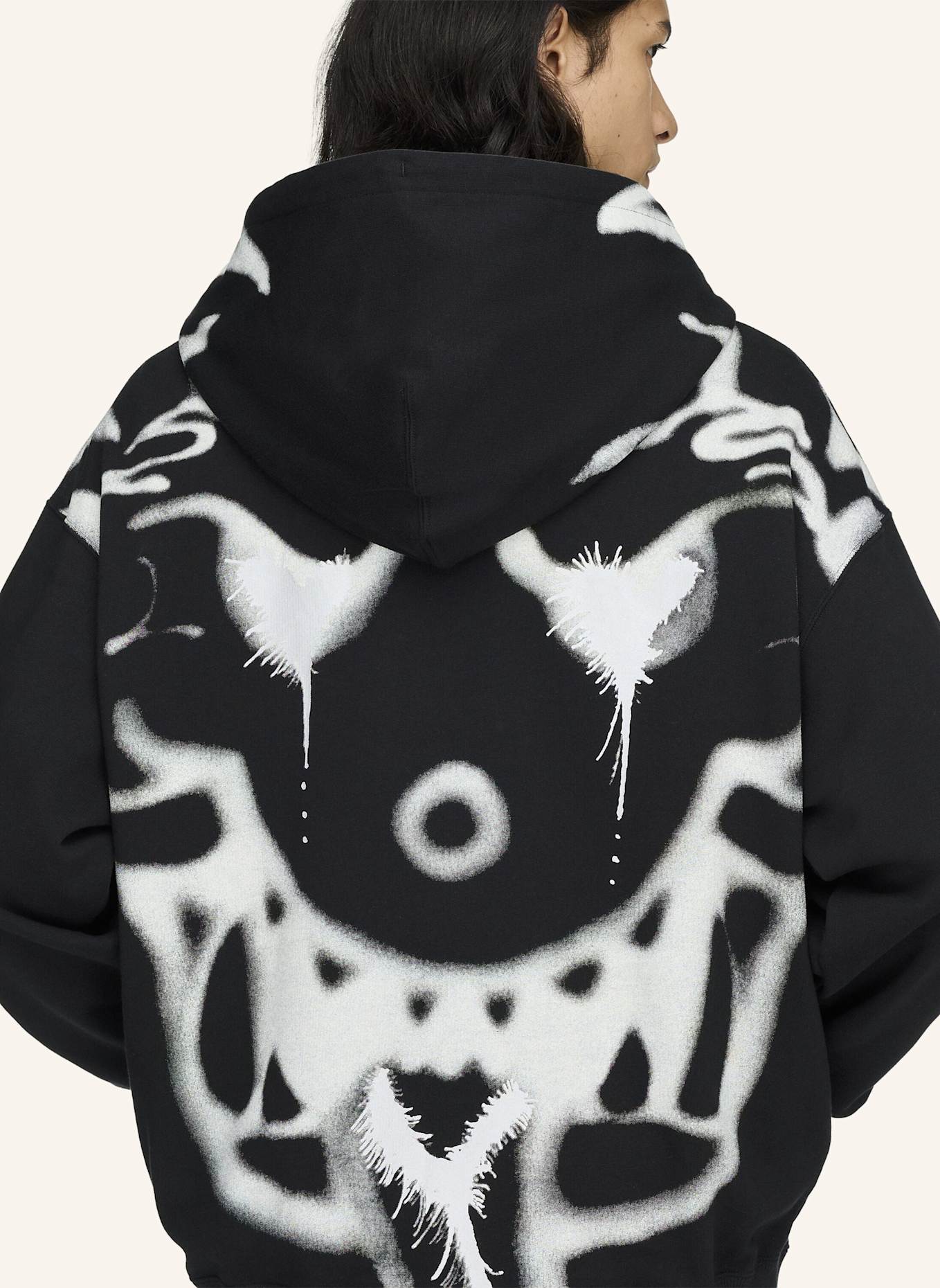 Y-3 Y-3 CHITO GRAFIK FRENCH TERRY KAPUZENJACKE, REISSVERSCHLUSS: SCHWARZ