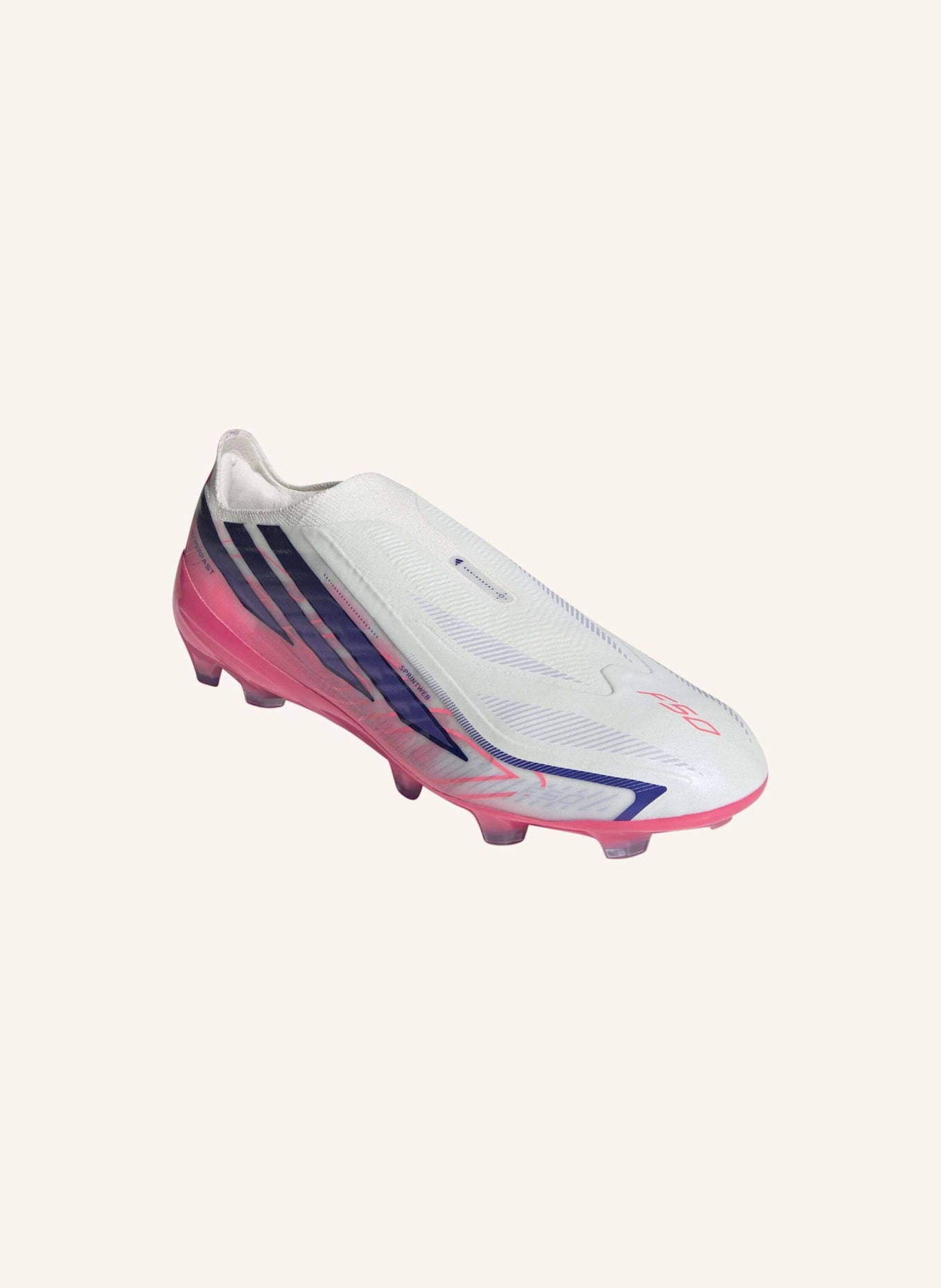 adidas F50 HYPERFAST PRO FUSSBALLSCHUH, FESTE BÖDEN, OHNE SCHNÜRSENKEL: WEISS/ DUNKELLILA/ NEONORANGE