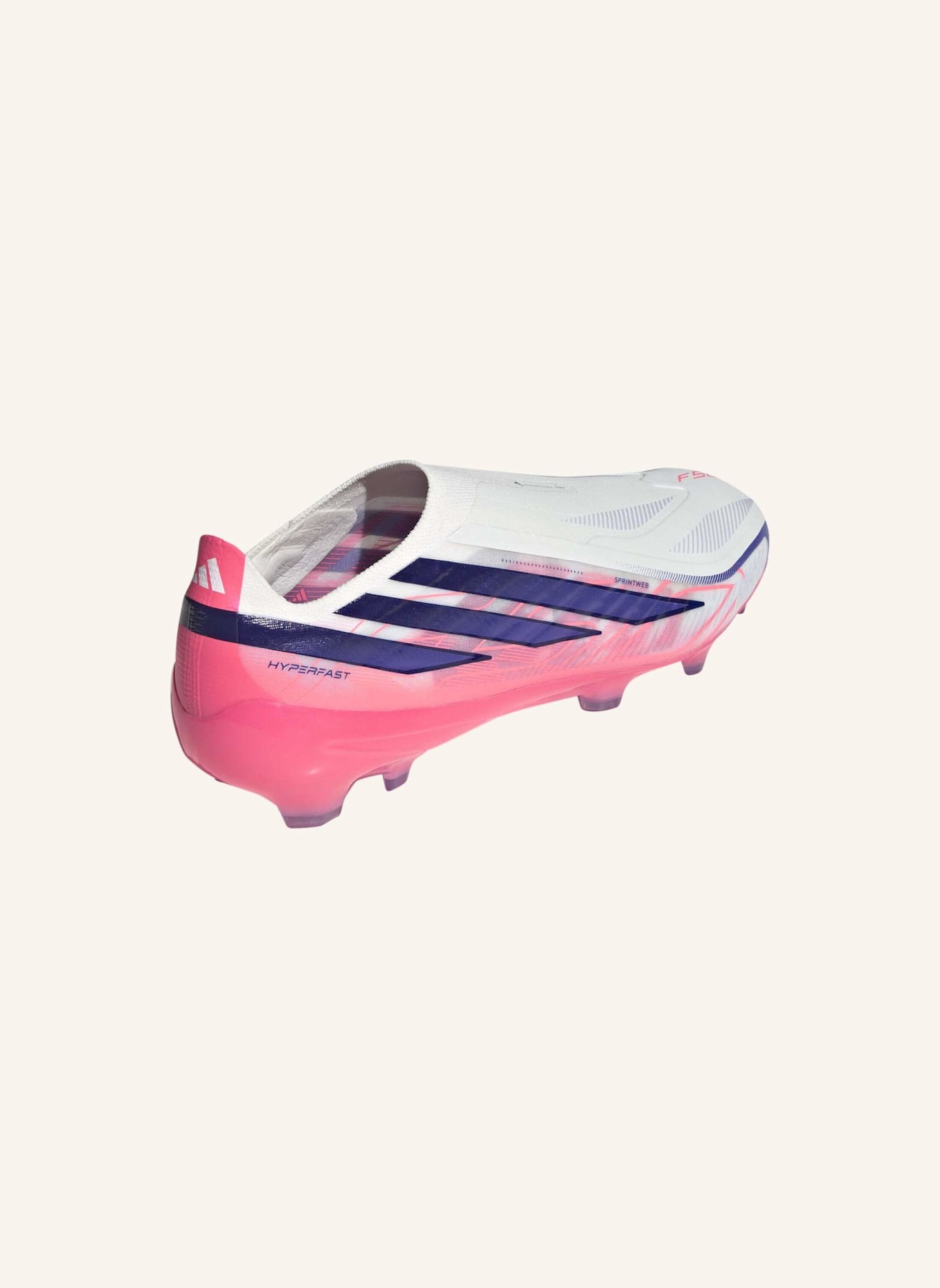 adidas F50 HYPERFAST PRO FUSSBALLSCHUH, FESTE BÖDEN, OHNE SCHNÜRSENKEL: WEISS/ DUNKELLILA/ NEONORANGE